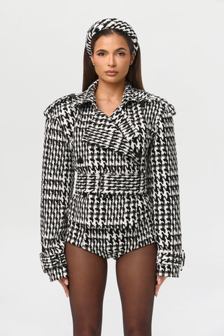 Jacquard Houndstooth Cropped Coat