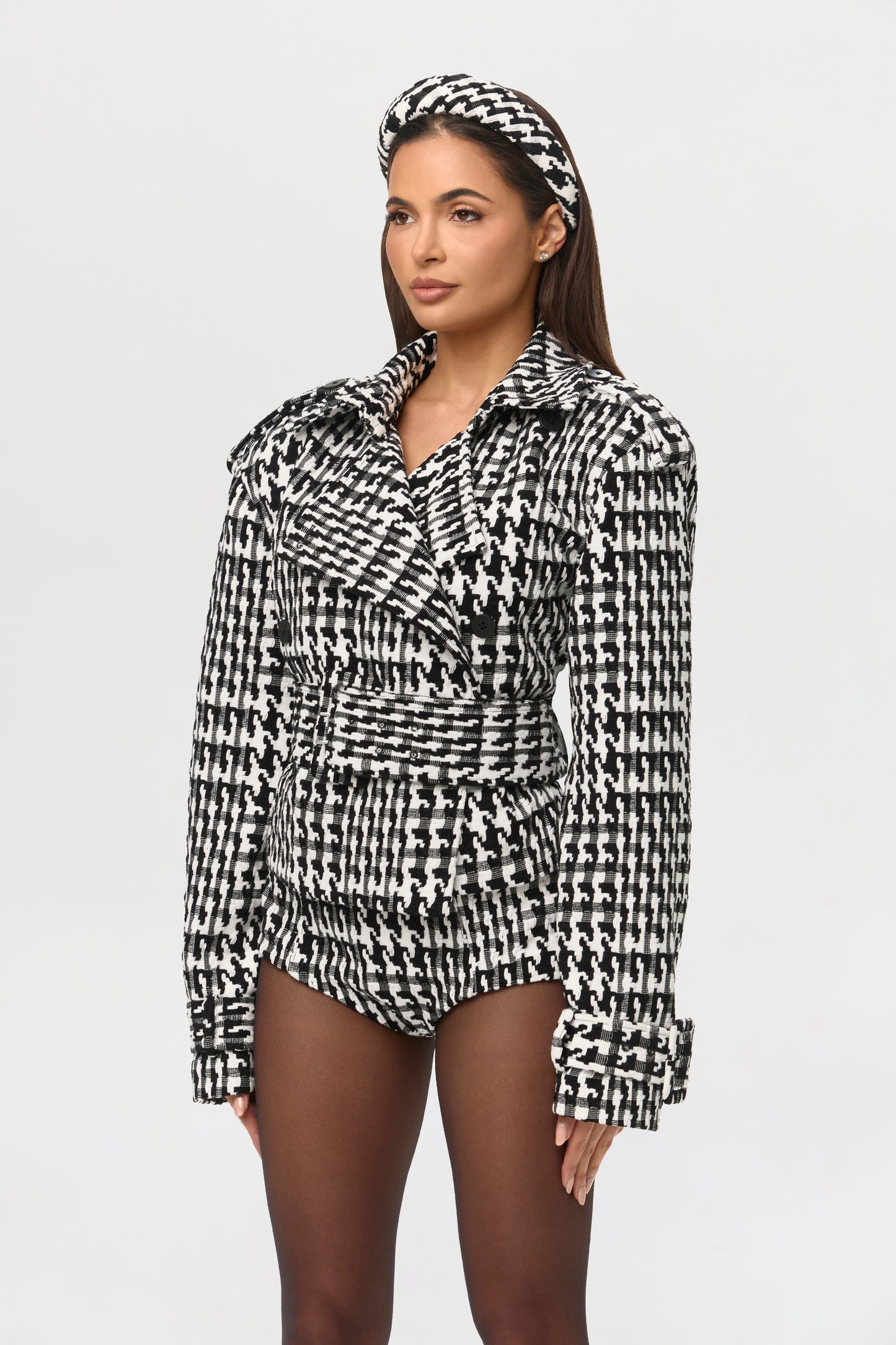 Jacquard Houndstooth Cropped Coat