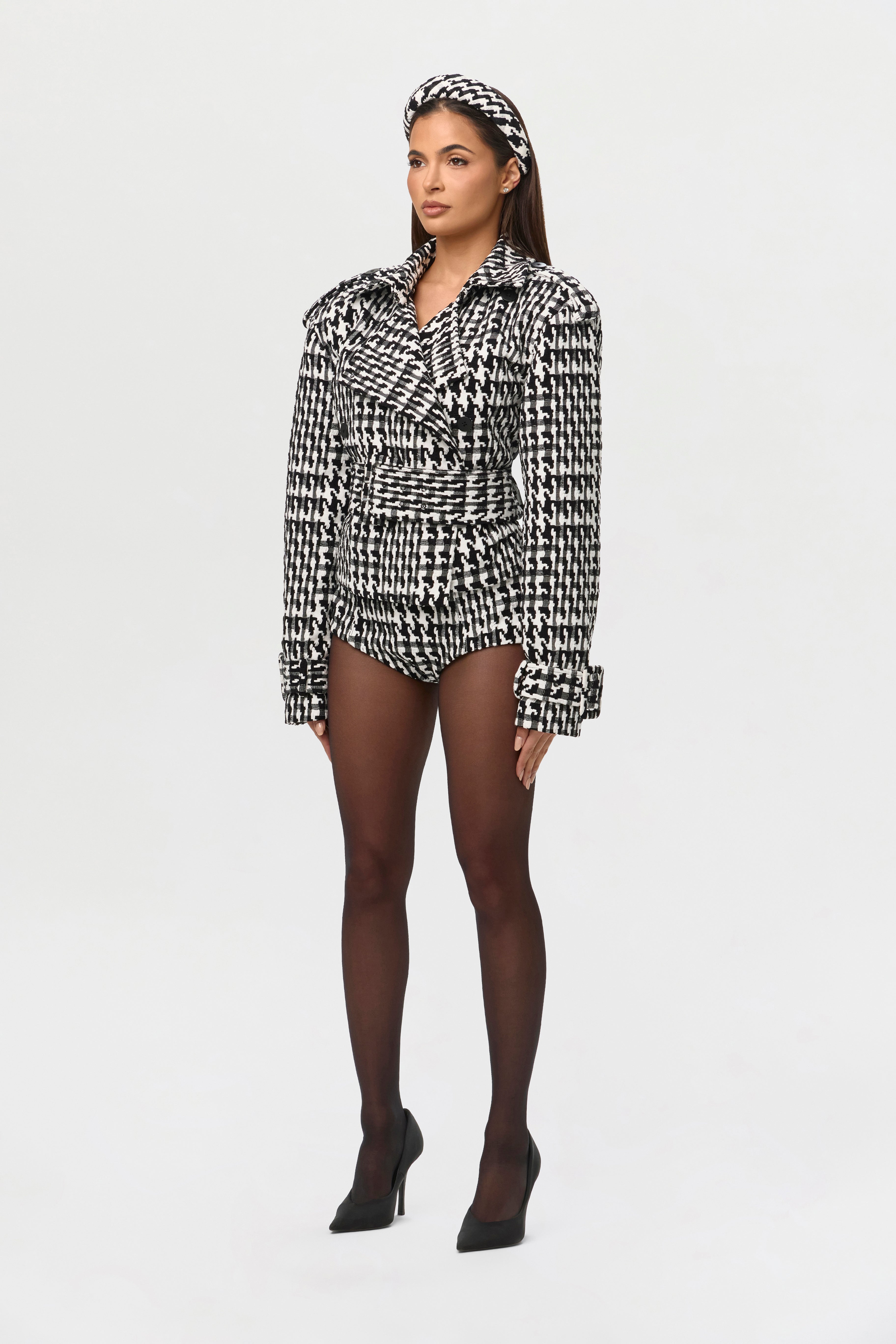 Jacquard Houndstooth Cropped Coat – Naked Wardrobe