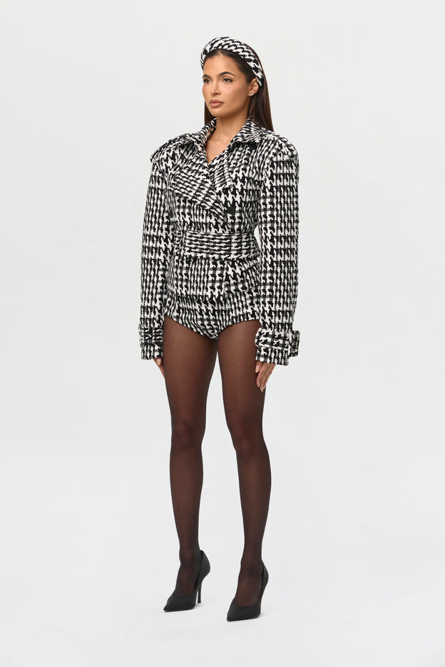 Jacquard Houndstooth Cropped Coat