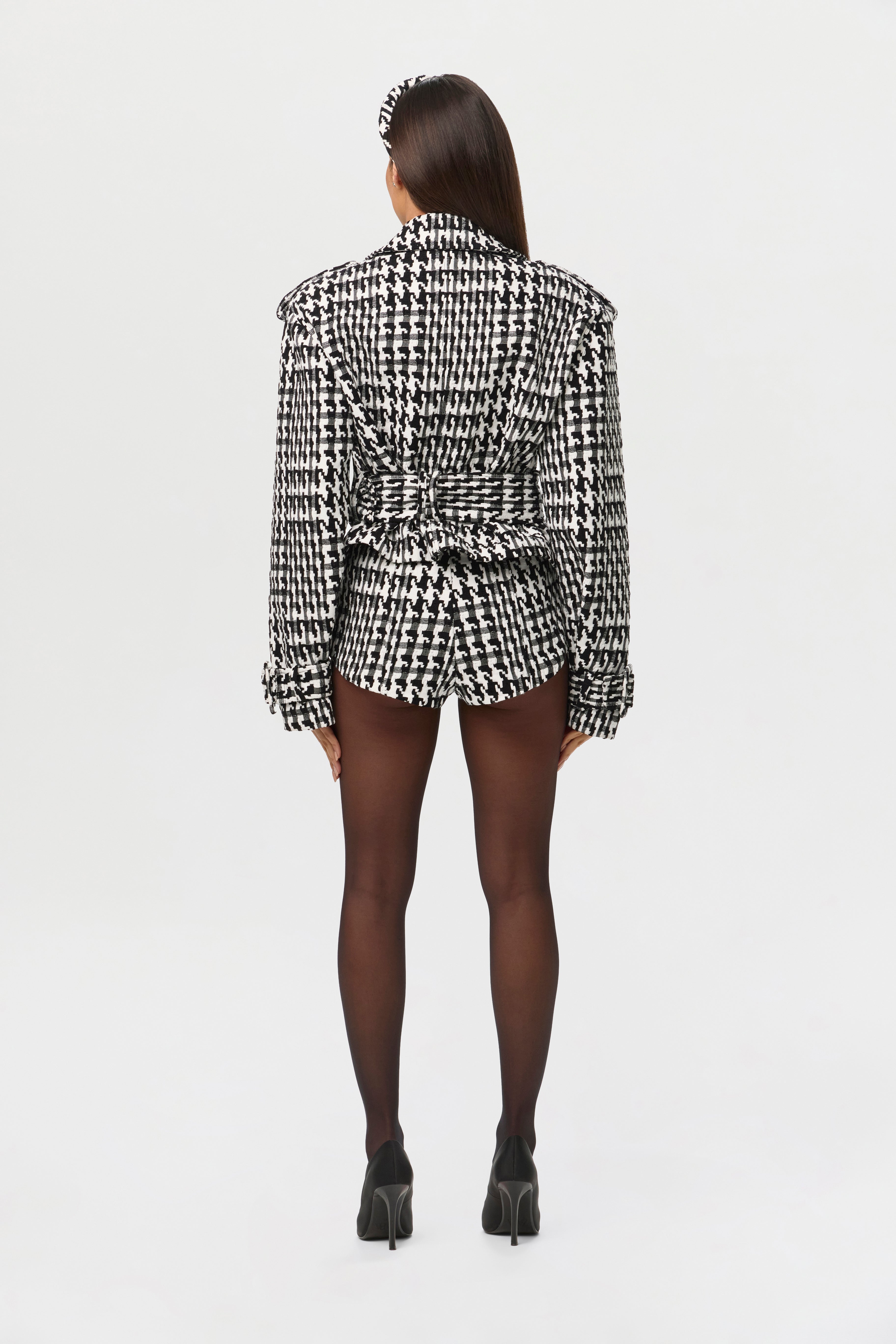 Jacquard Houndstooth Cropped Coat – Naked Wardrobe