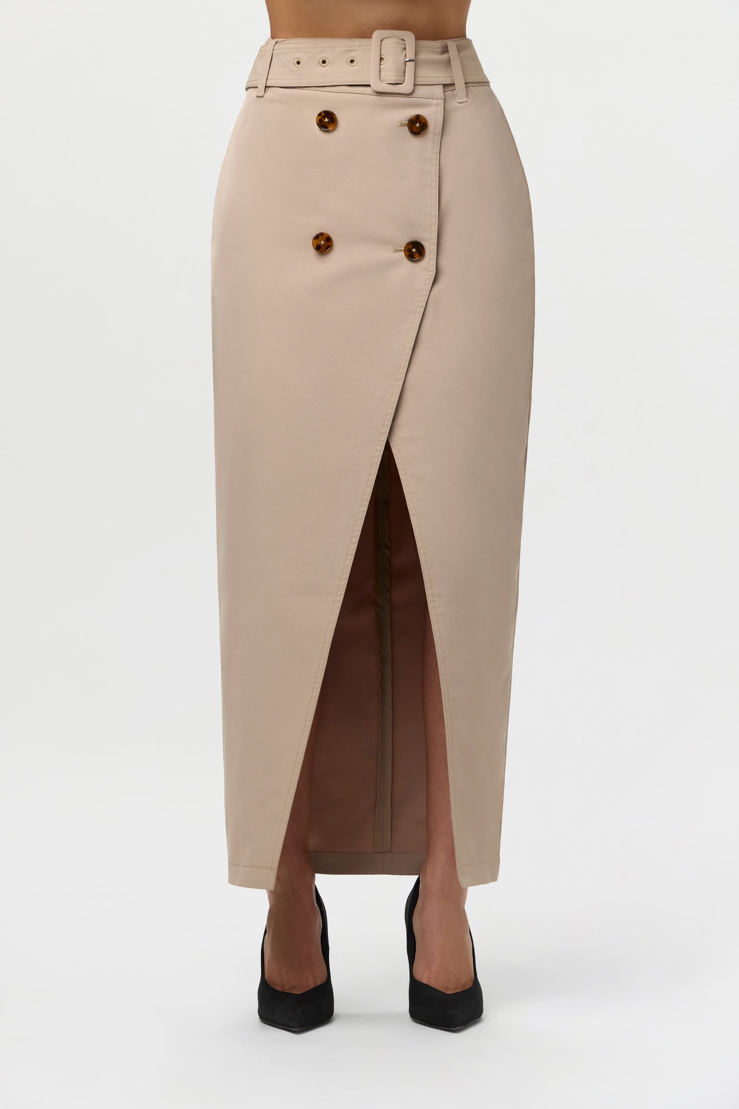 Twill Belted Trench Skirt