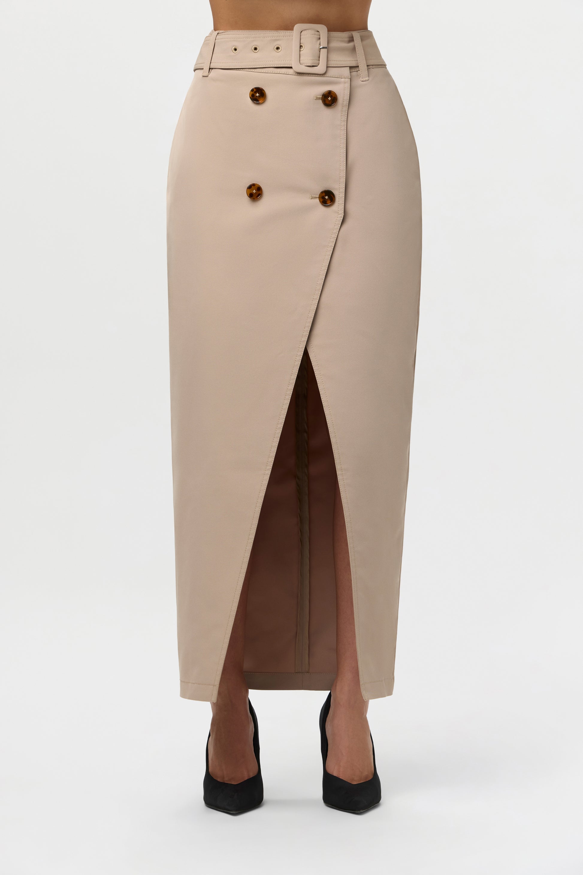 Twill Belted Trench Skirt