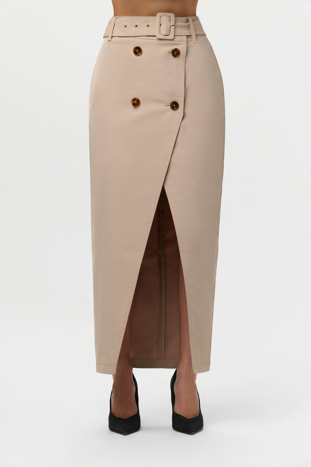 Twill Belted Trench Skirt