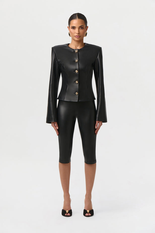 Vegan Leather Button Up Jacket