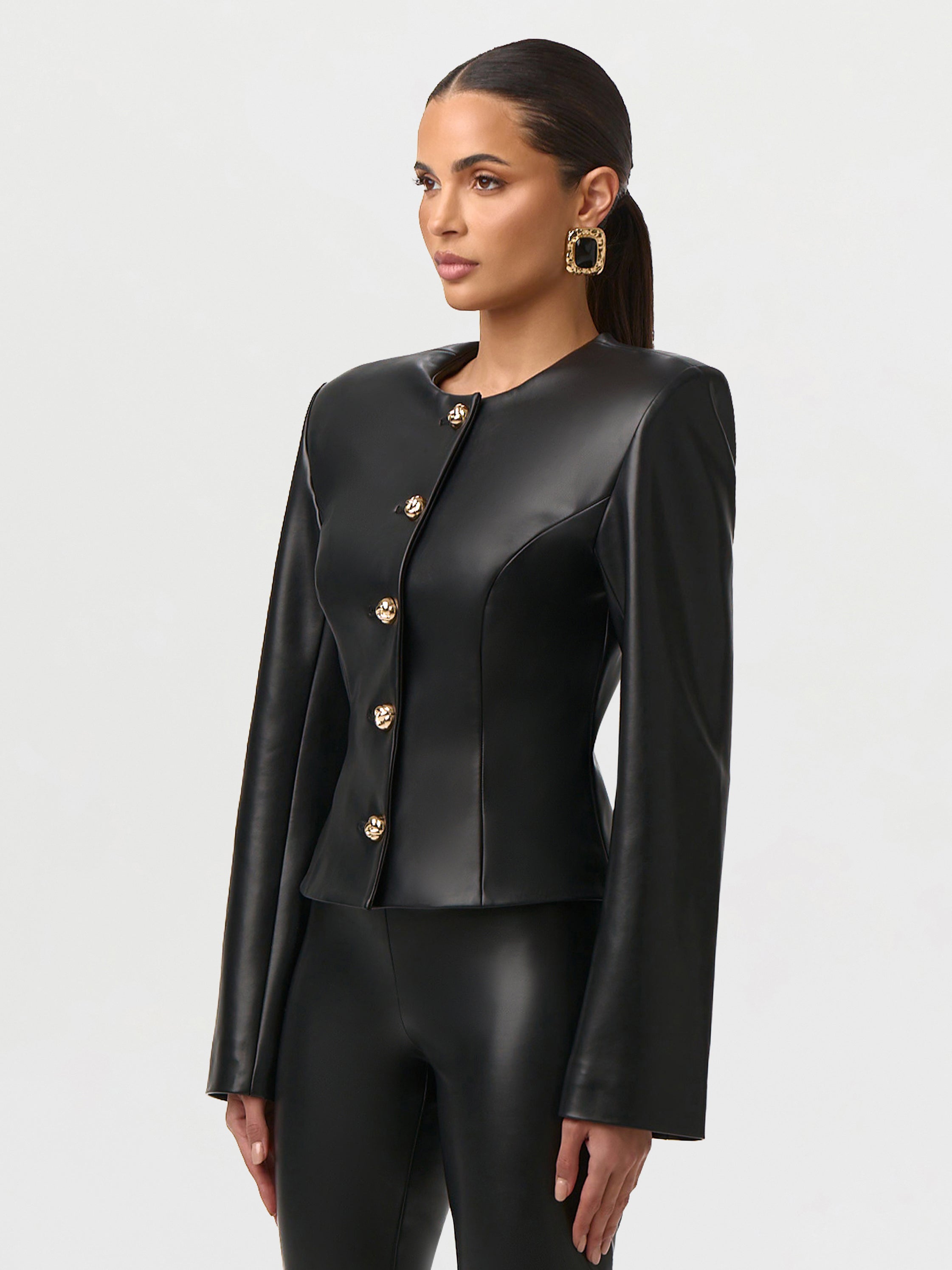 Vegan Leather Button Up Jacket