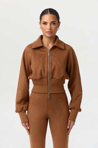 Faux Suede Bomber Jacket