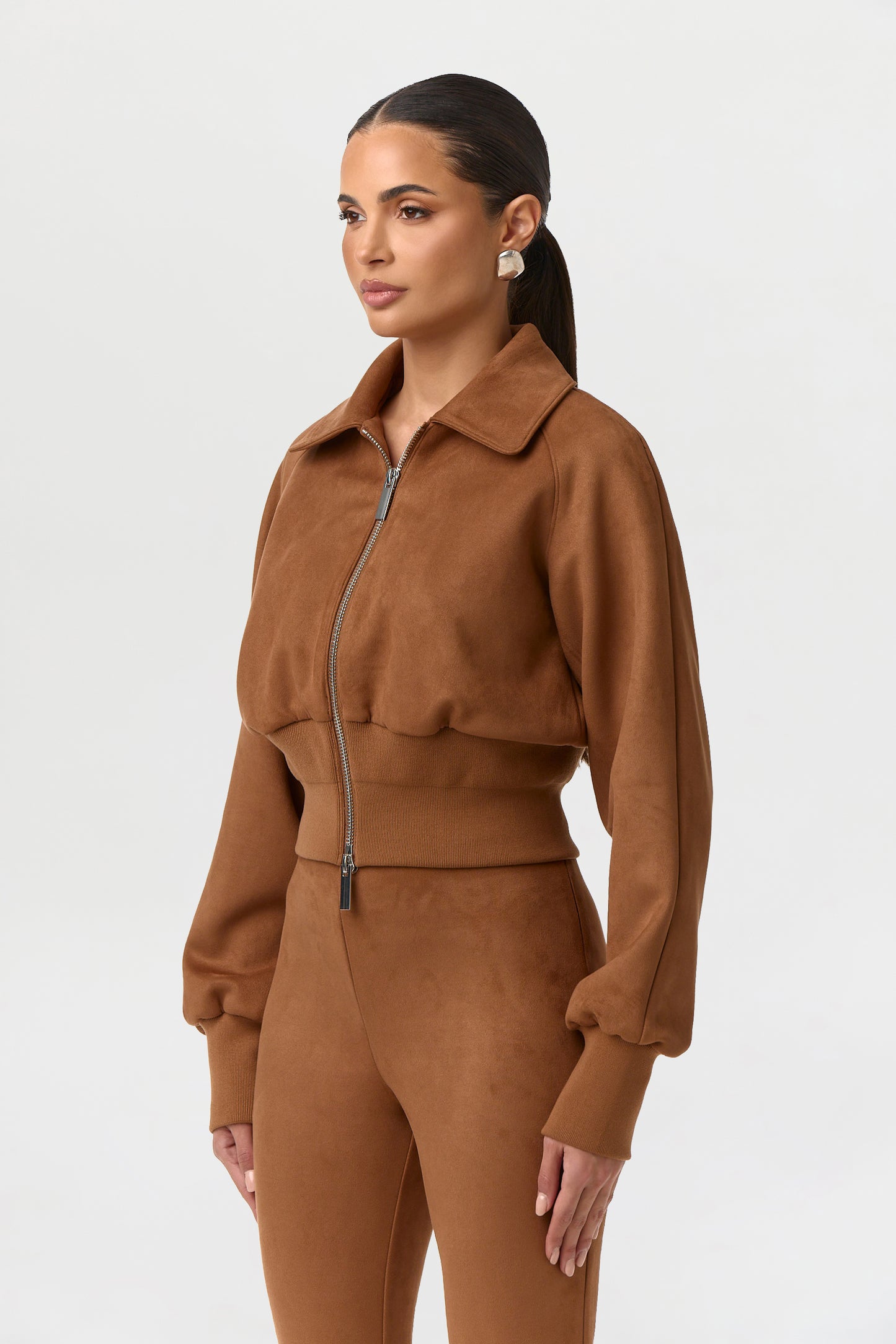 Faux Suede Zip Up Jacket