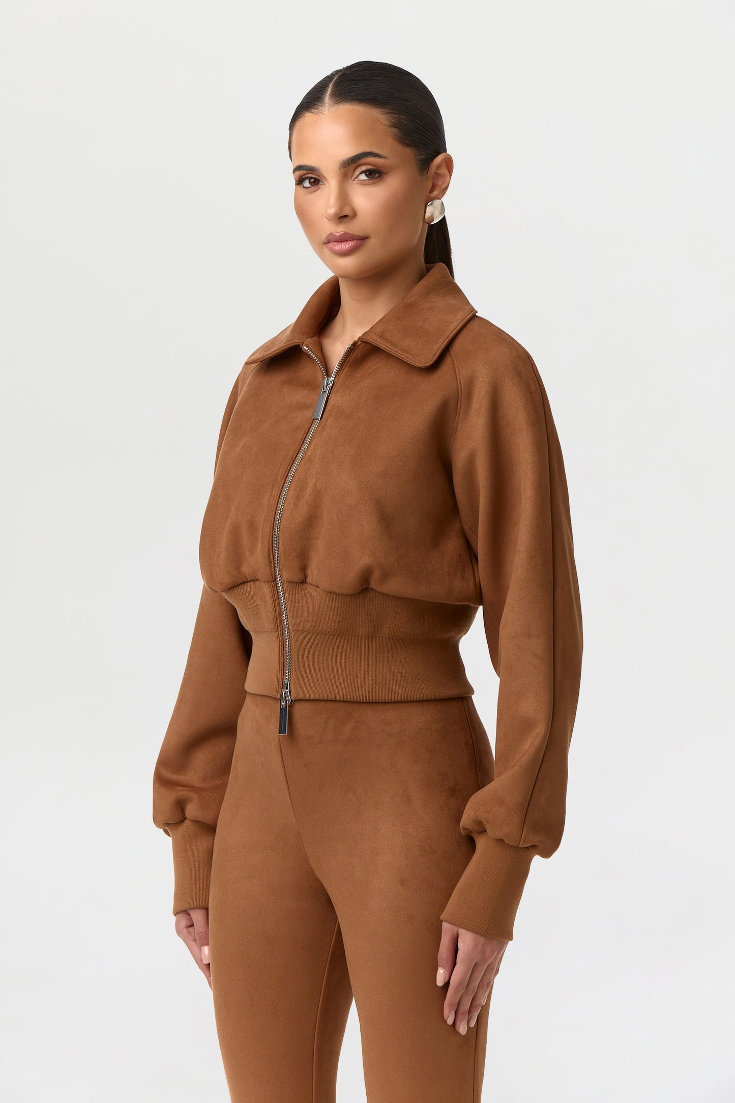 Faux Suede Zip Up Jacket