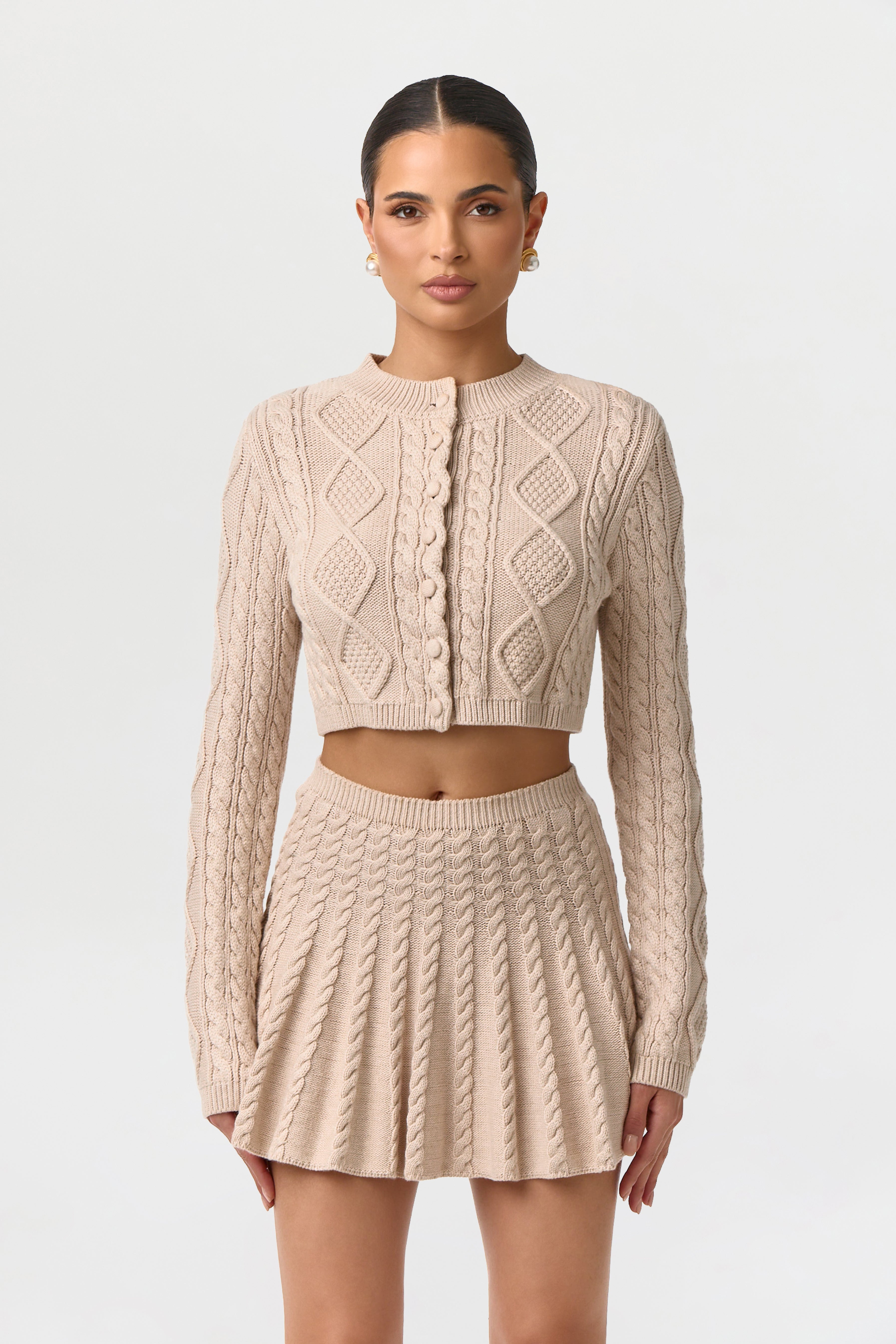 Cable Knit Cropped Cardigan – Naked Wardrobe