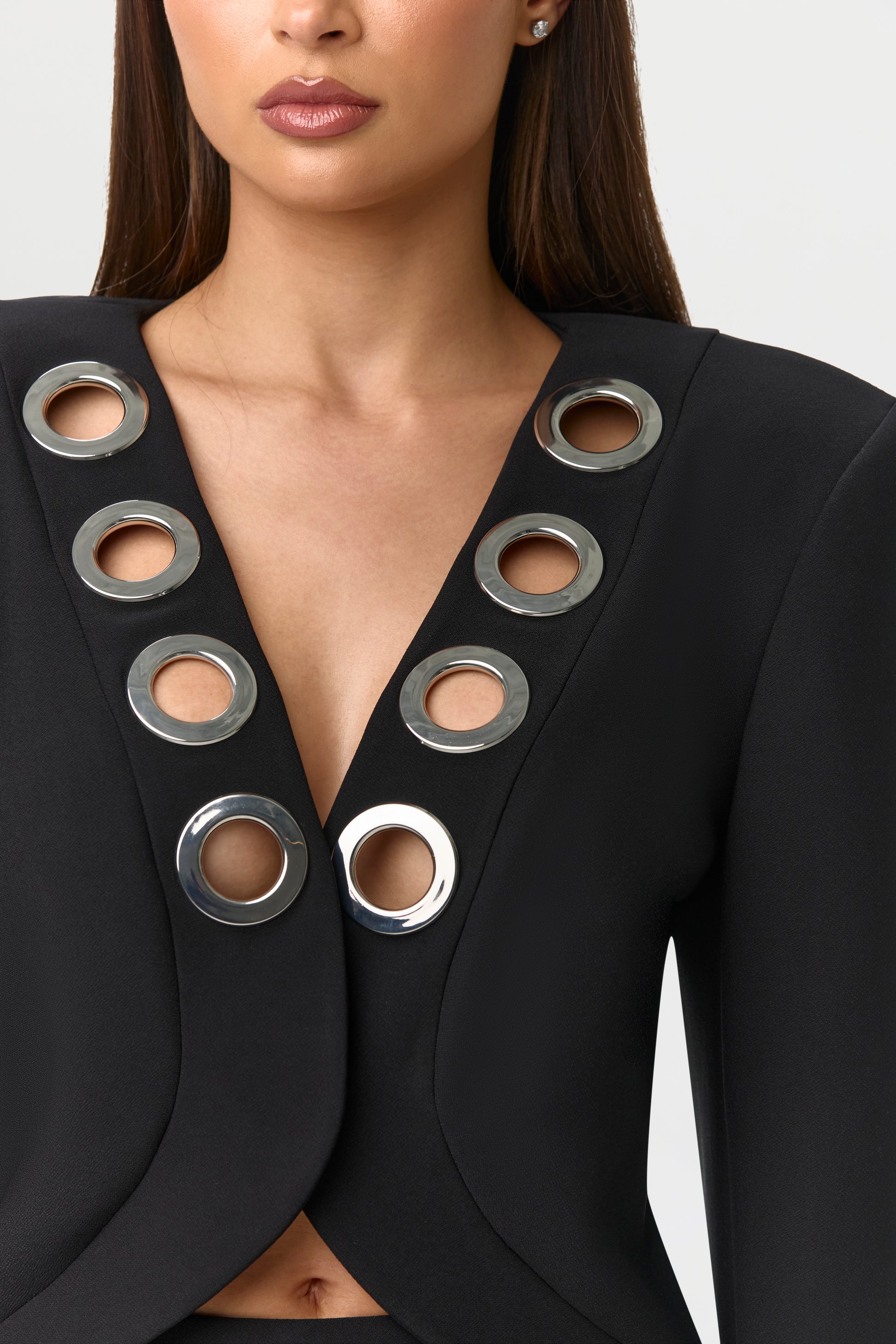 Ponte V-Neck Grommet Blazer