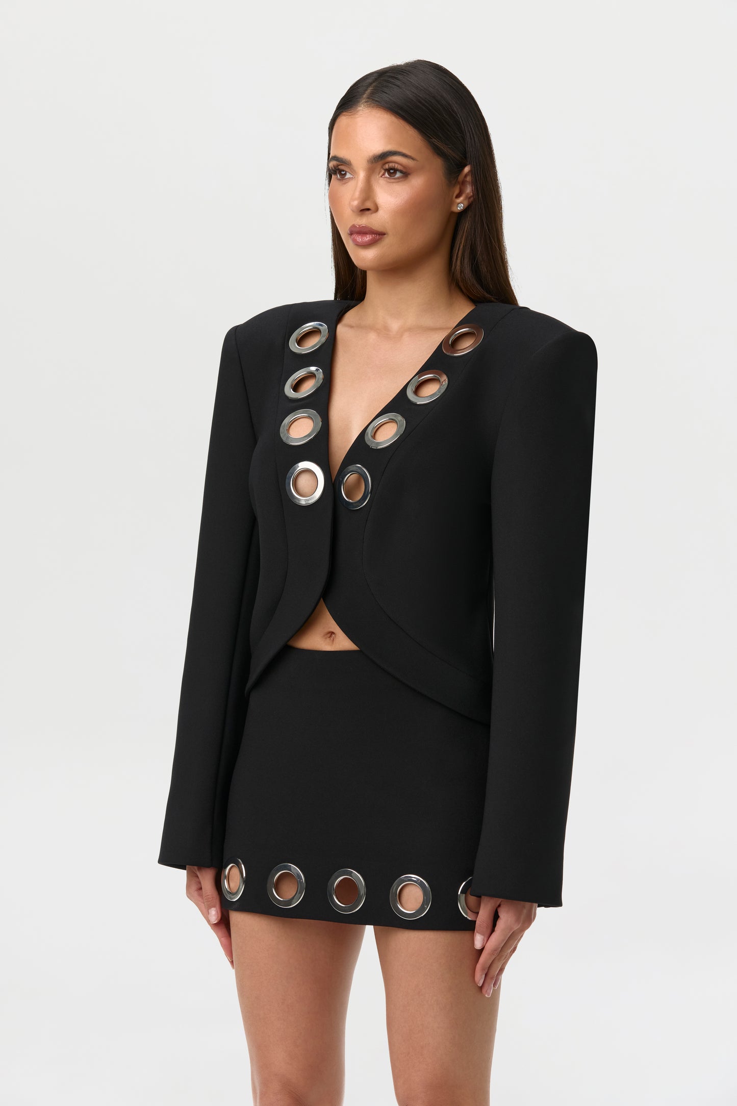 Ponte V-Neck Grommet Blazer