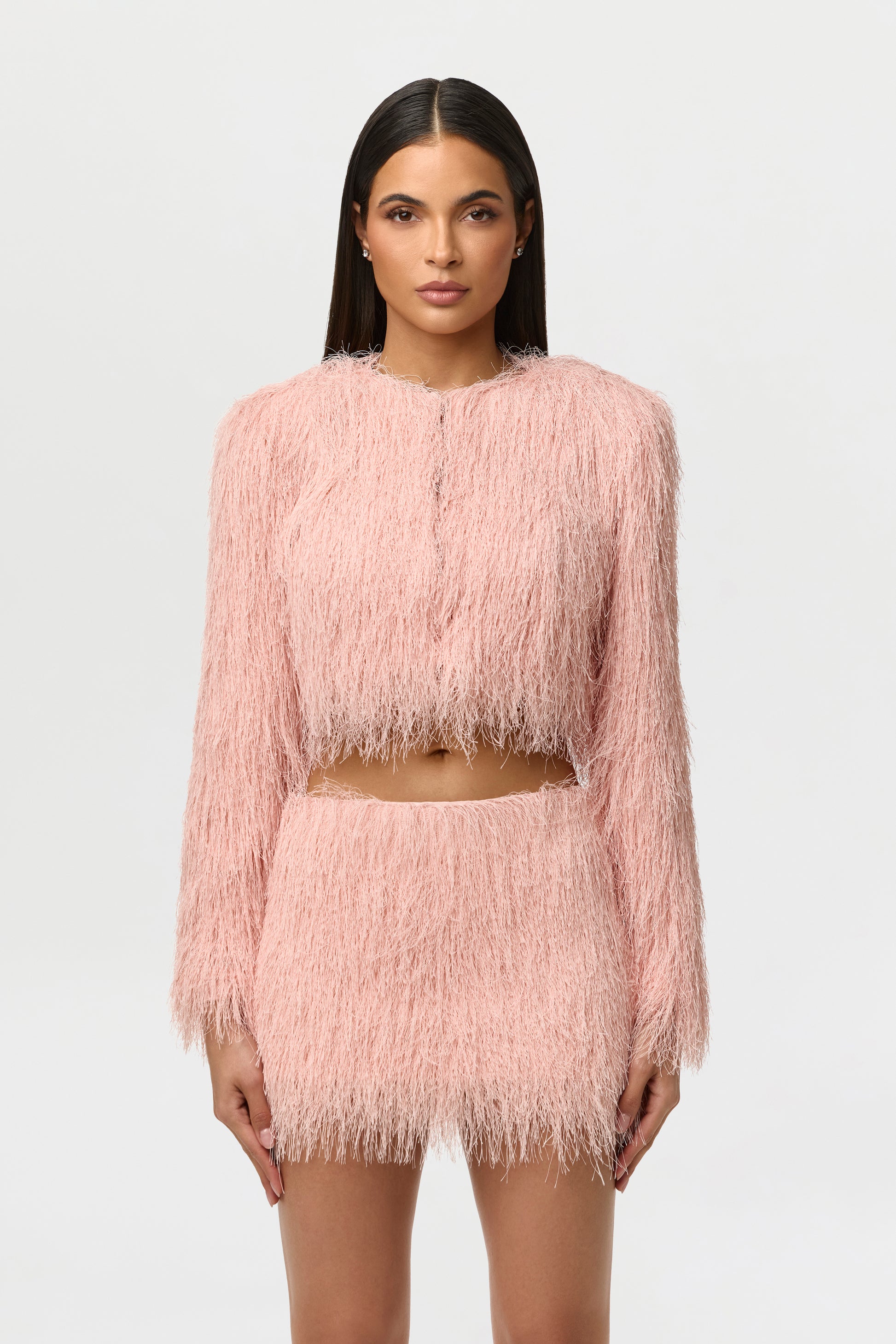 Faux Fringe Cropped Jacket