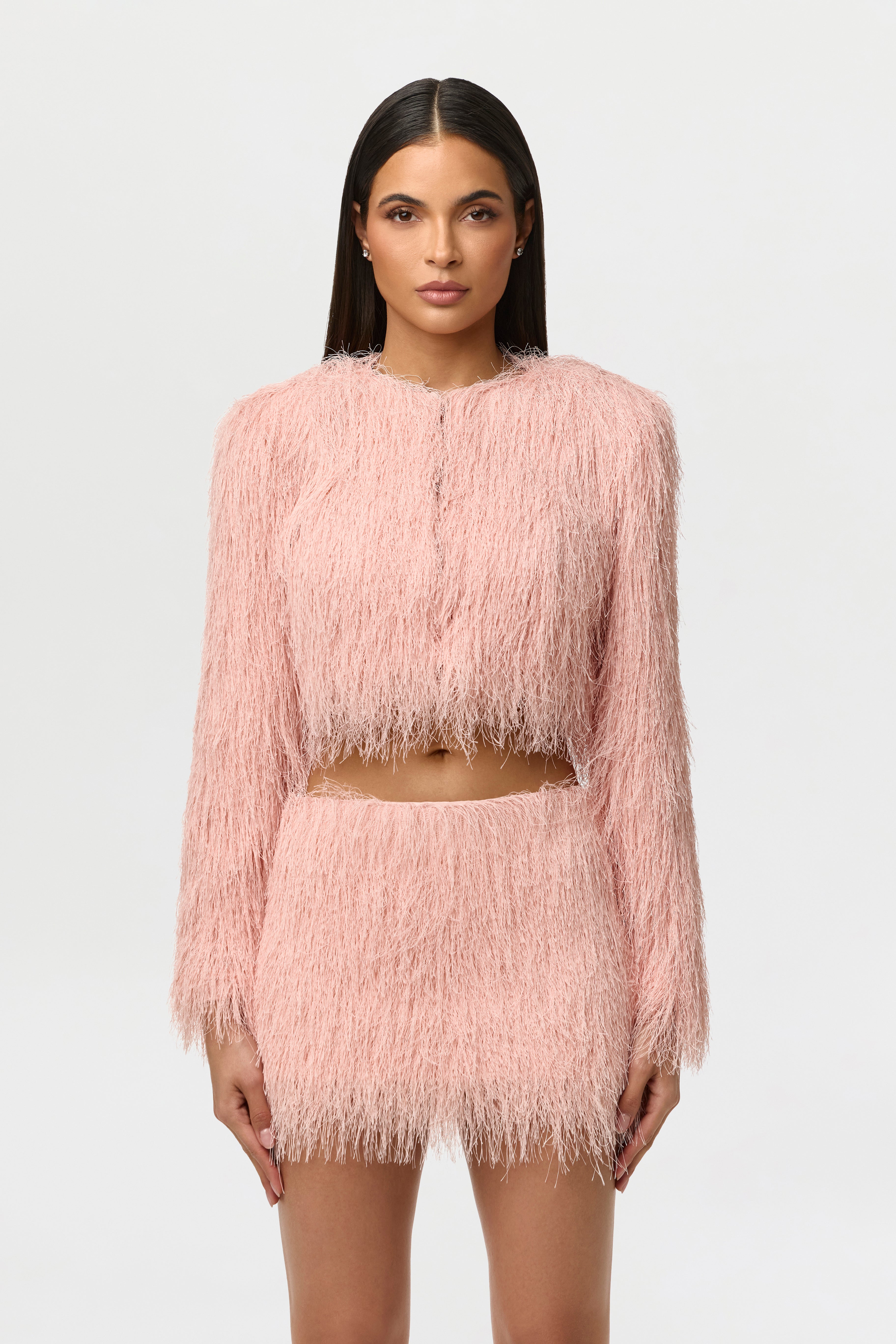 Faux Fringe Cropped Jacket