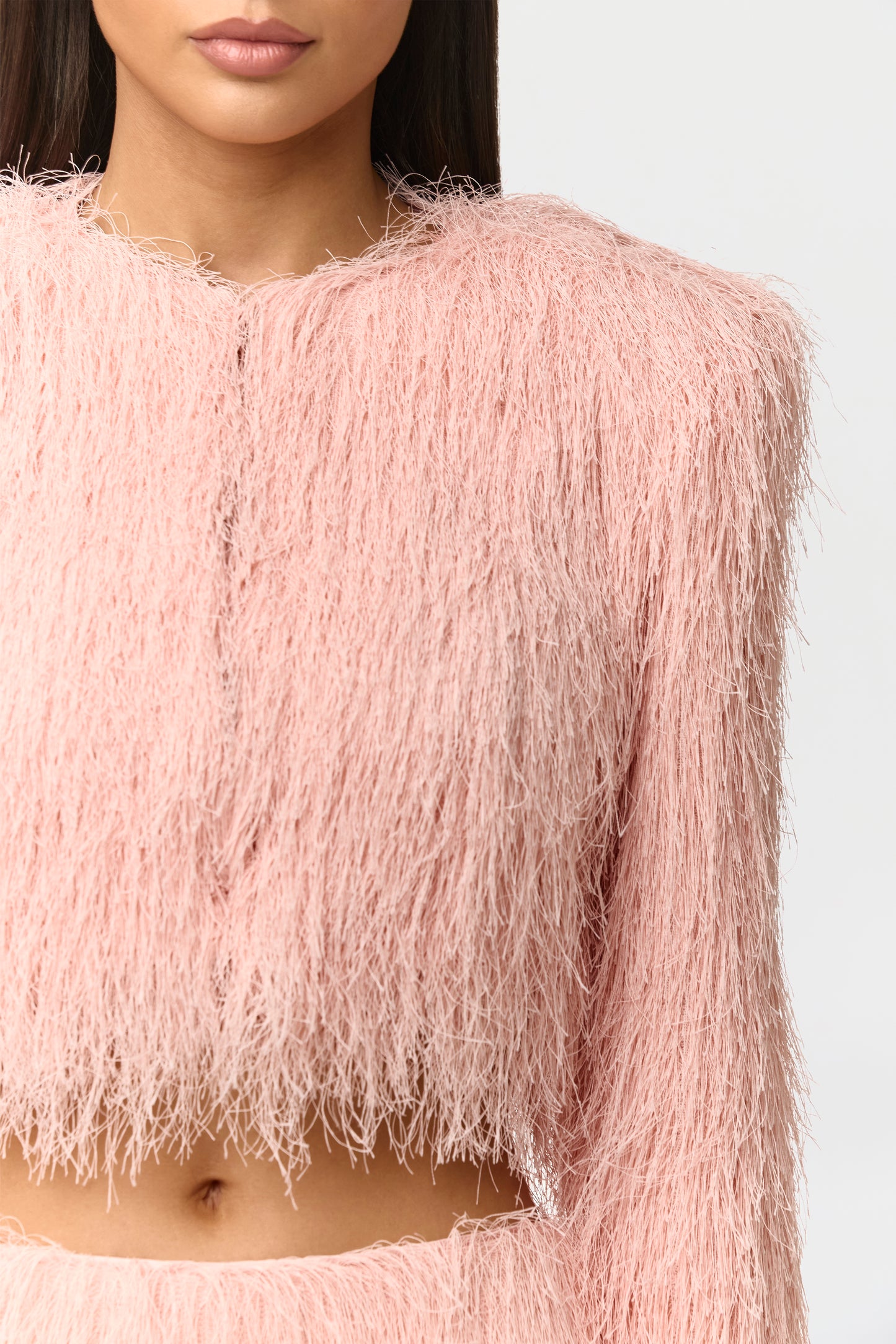 Faux Fringe Cropped Jacket