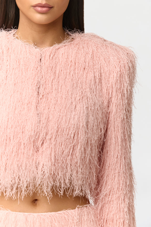 Faux Fringe Cropped Jacket