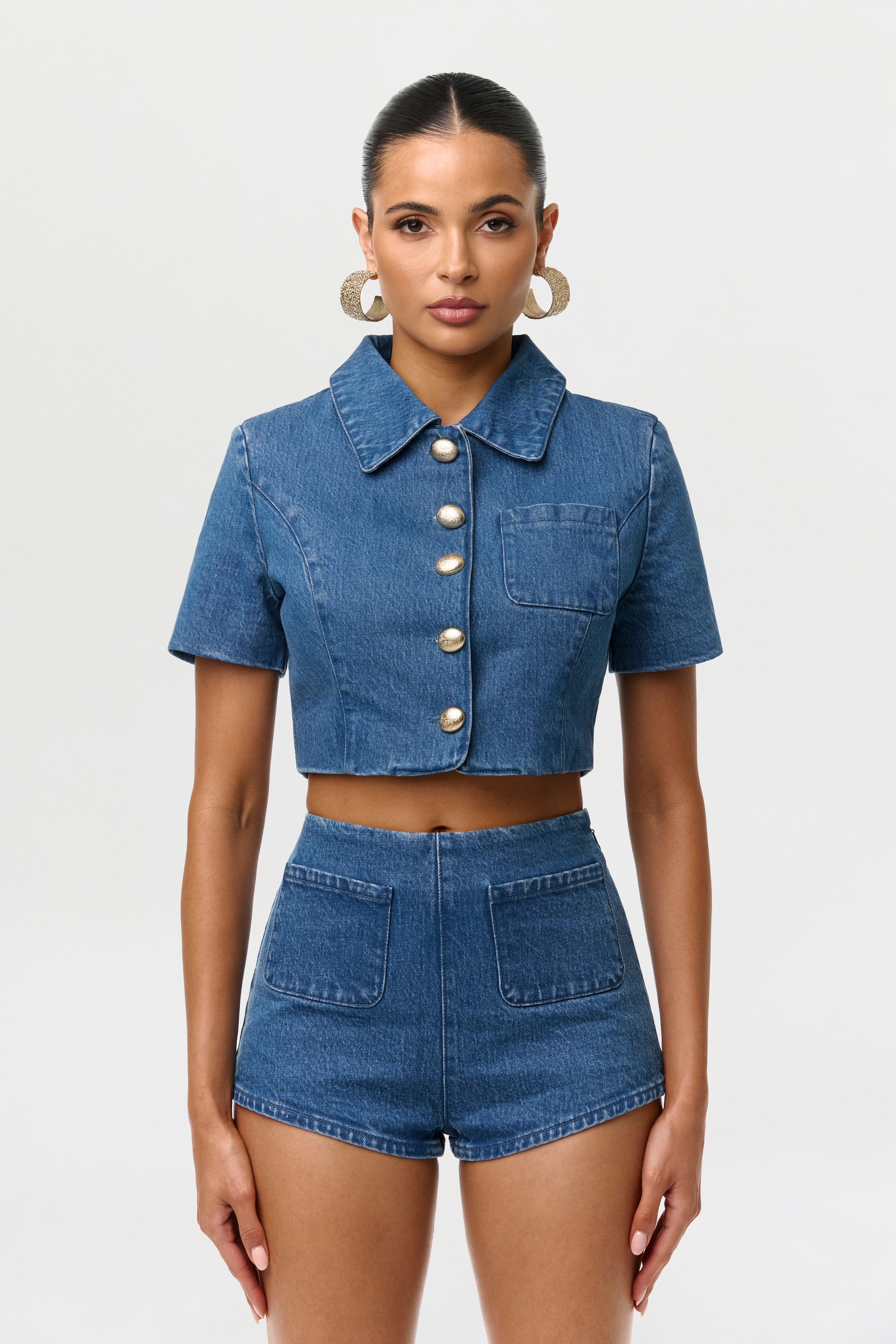 Denim Button Up Crop Top