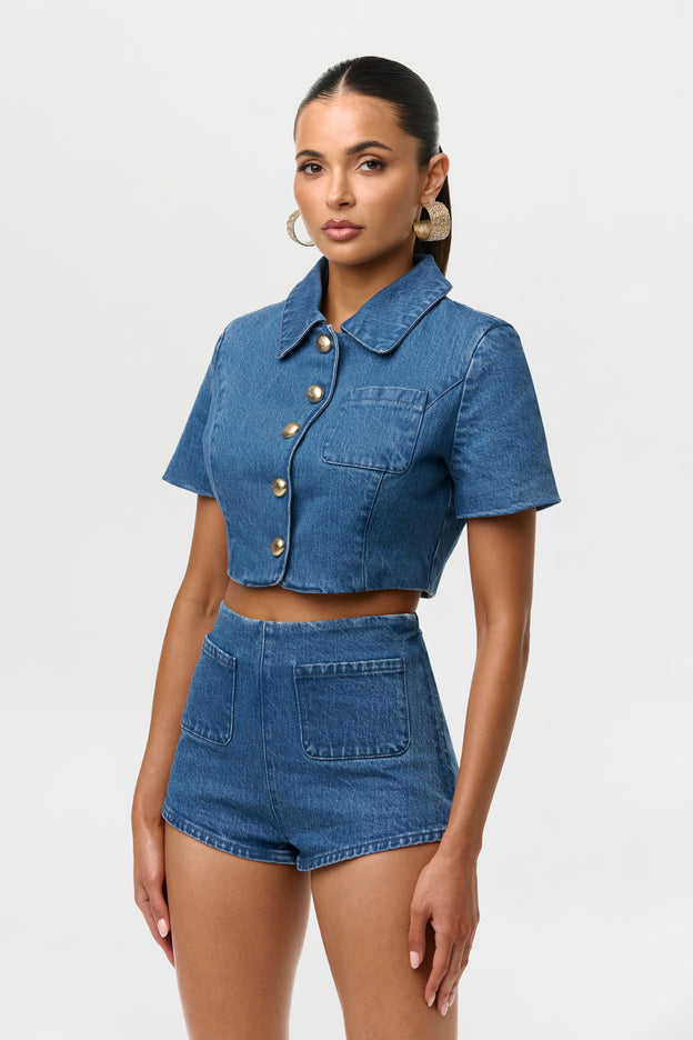 Denim Button Up Crop Top
