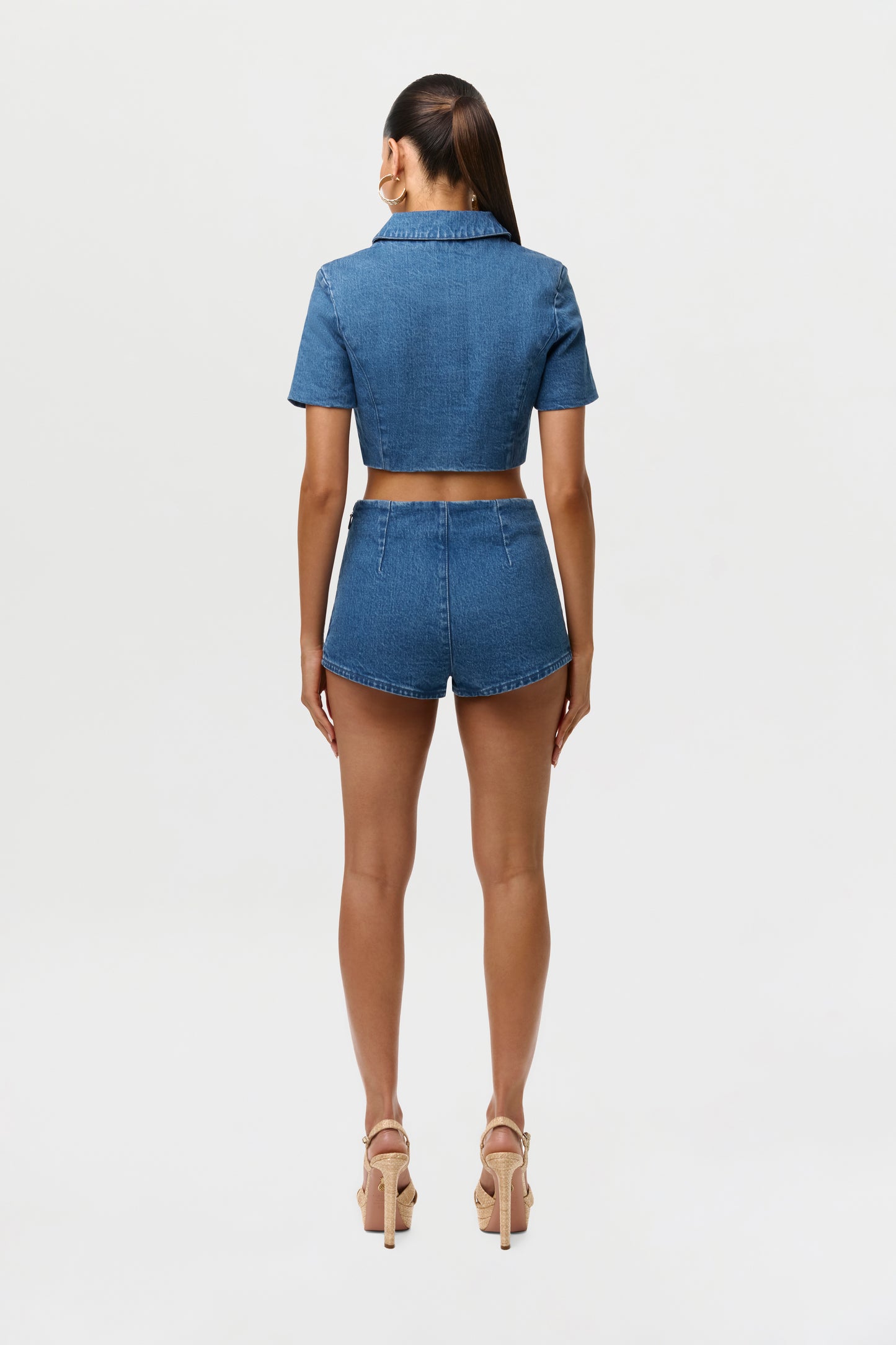 Medium Indigo Denim Button Up Crop Top
