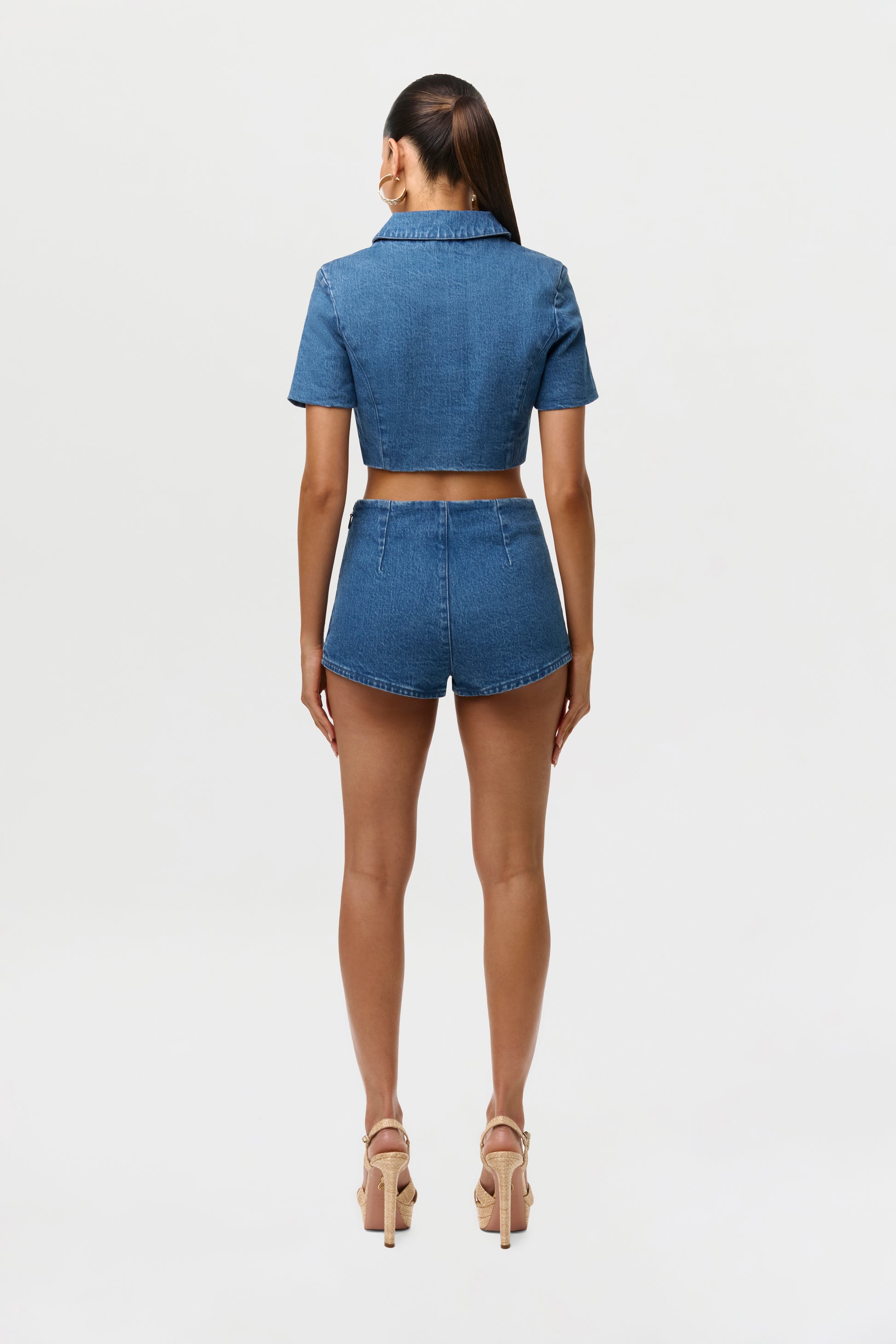Medium Indigo Denim Button Up Crop Top