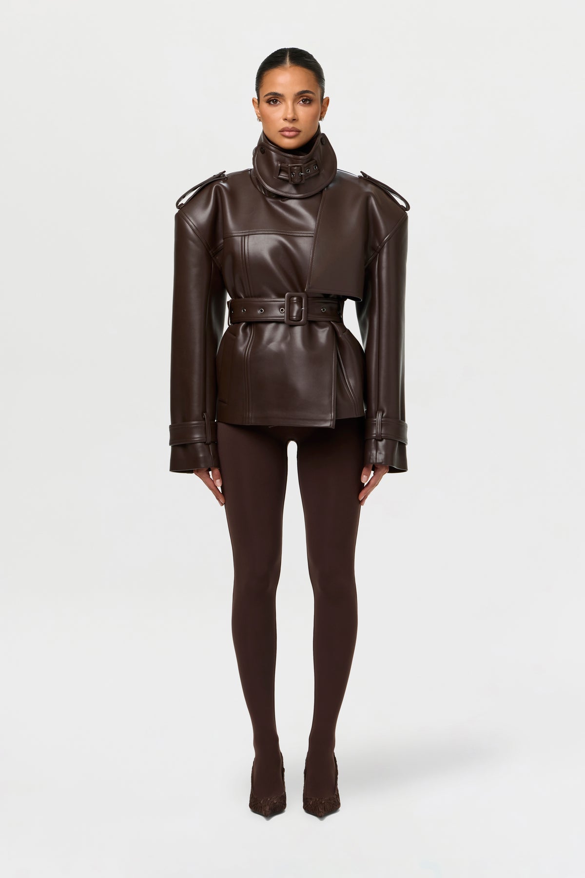Vegan Leather Belted Jacket