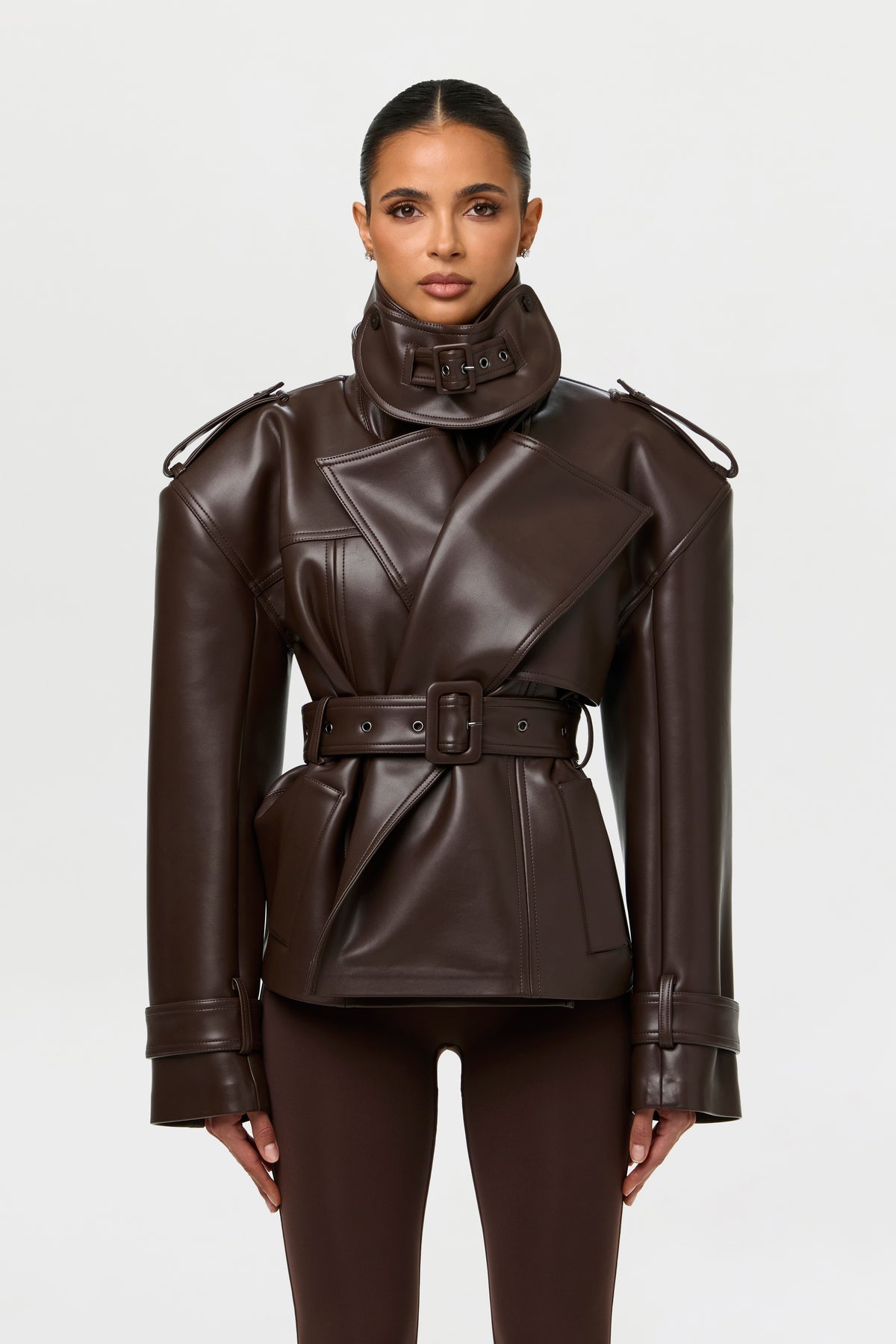Vegan Leather Belted Jacket