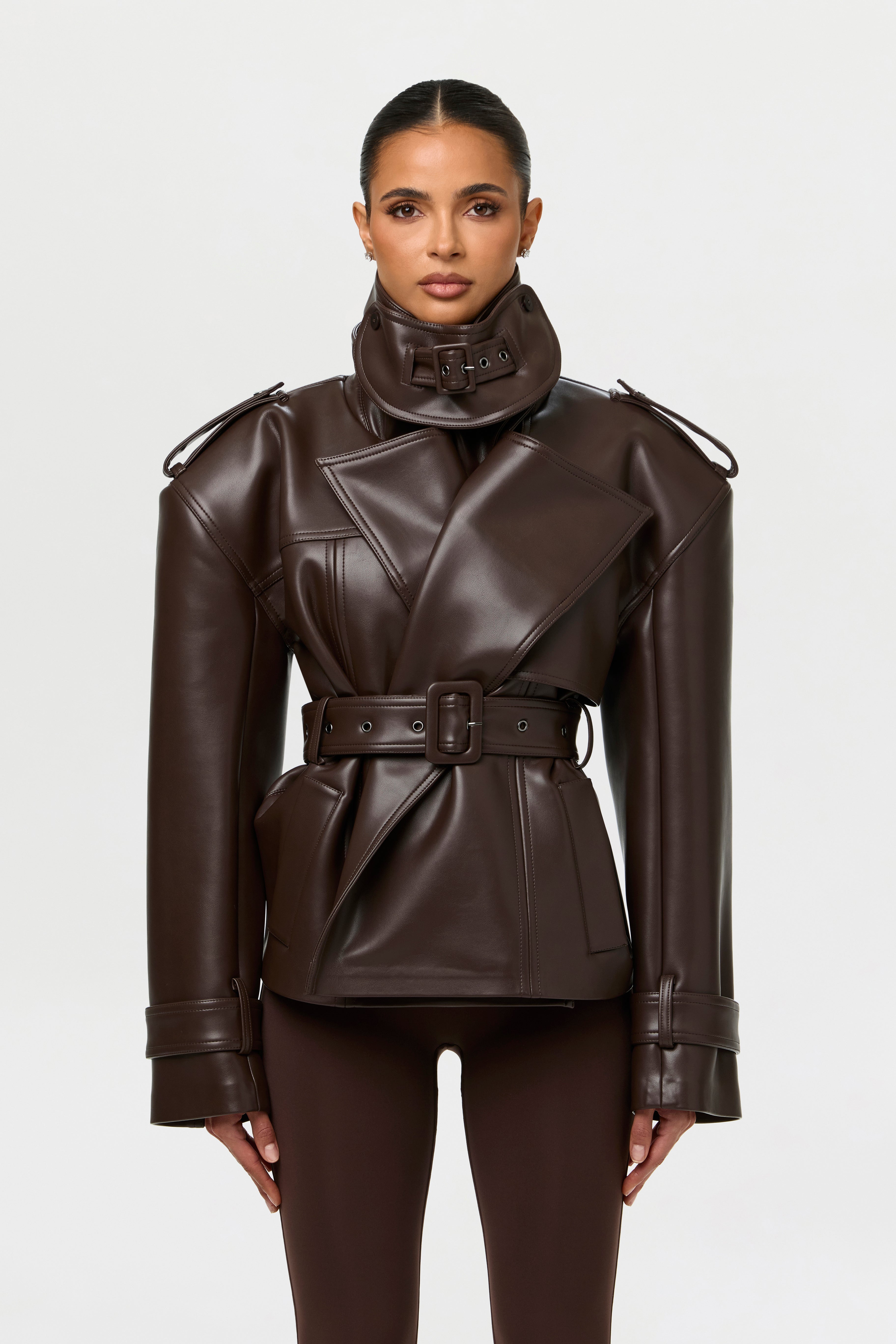 Vegan Leather Belted Jacket