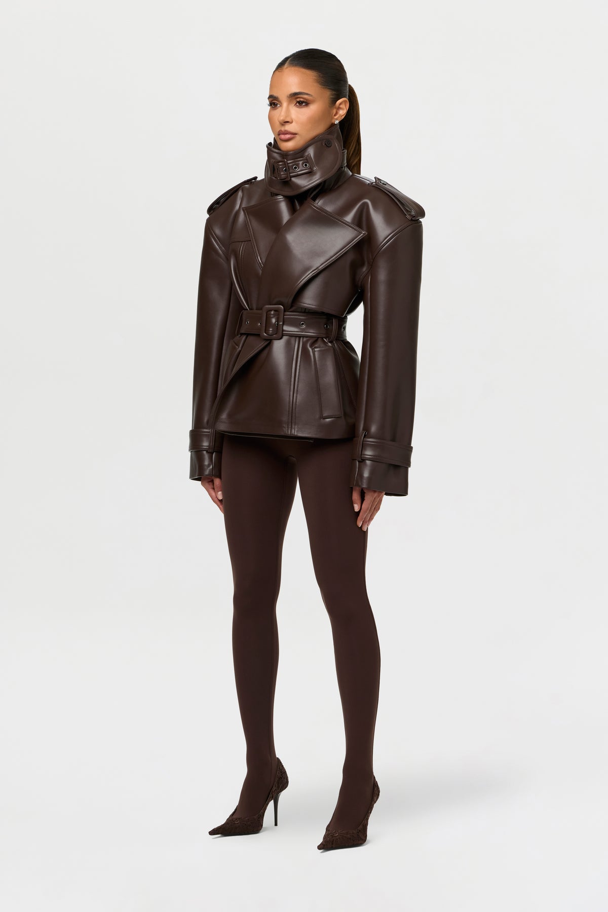 Vegan Leather Belted Jacket