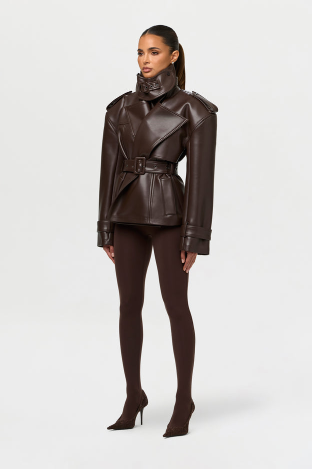 Vegan Leather Belted Jacket