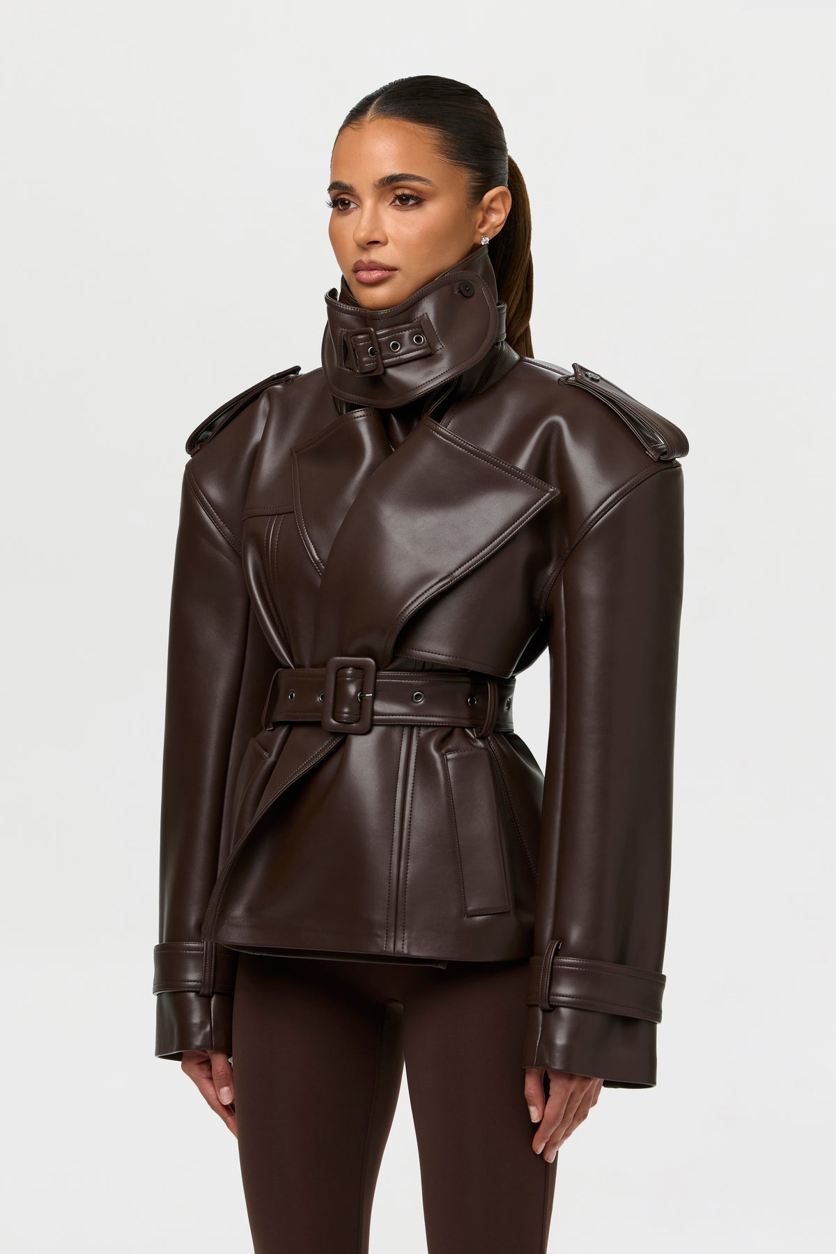 Vegan Leather Belted Jacket