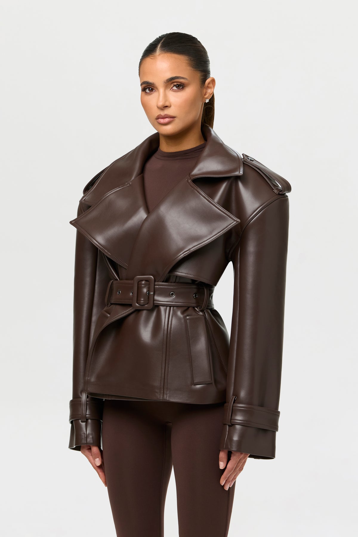 Vegan Leather Belted Jacket