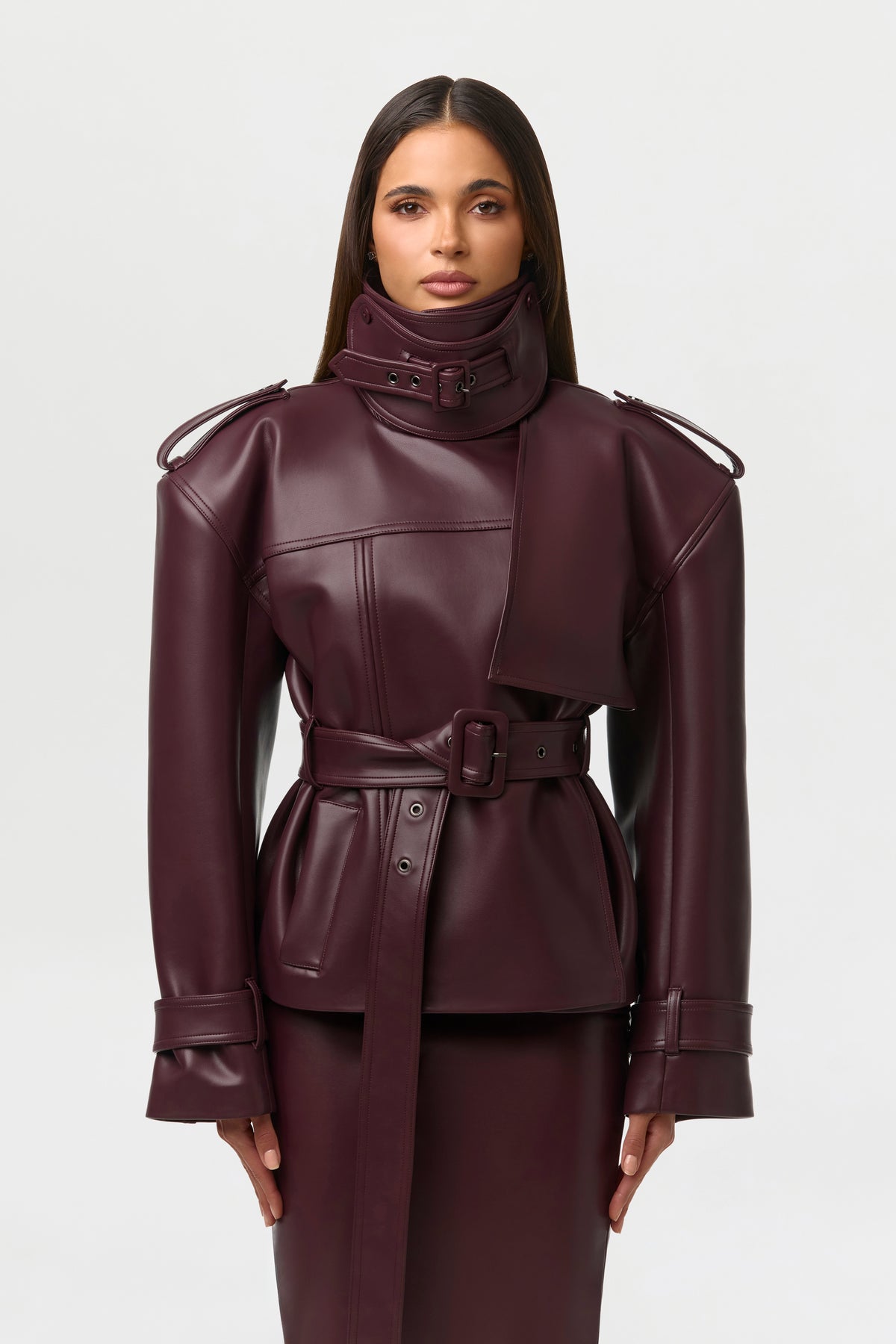 Vegan Leather Belted Jacket