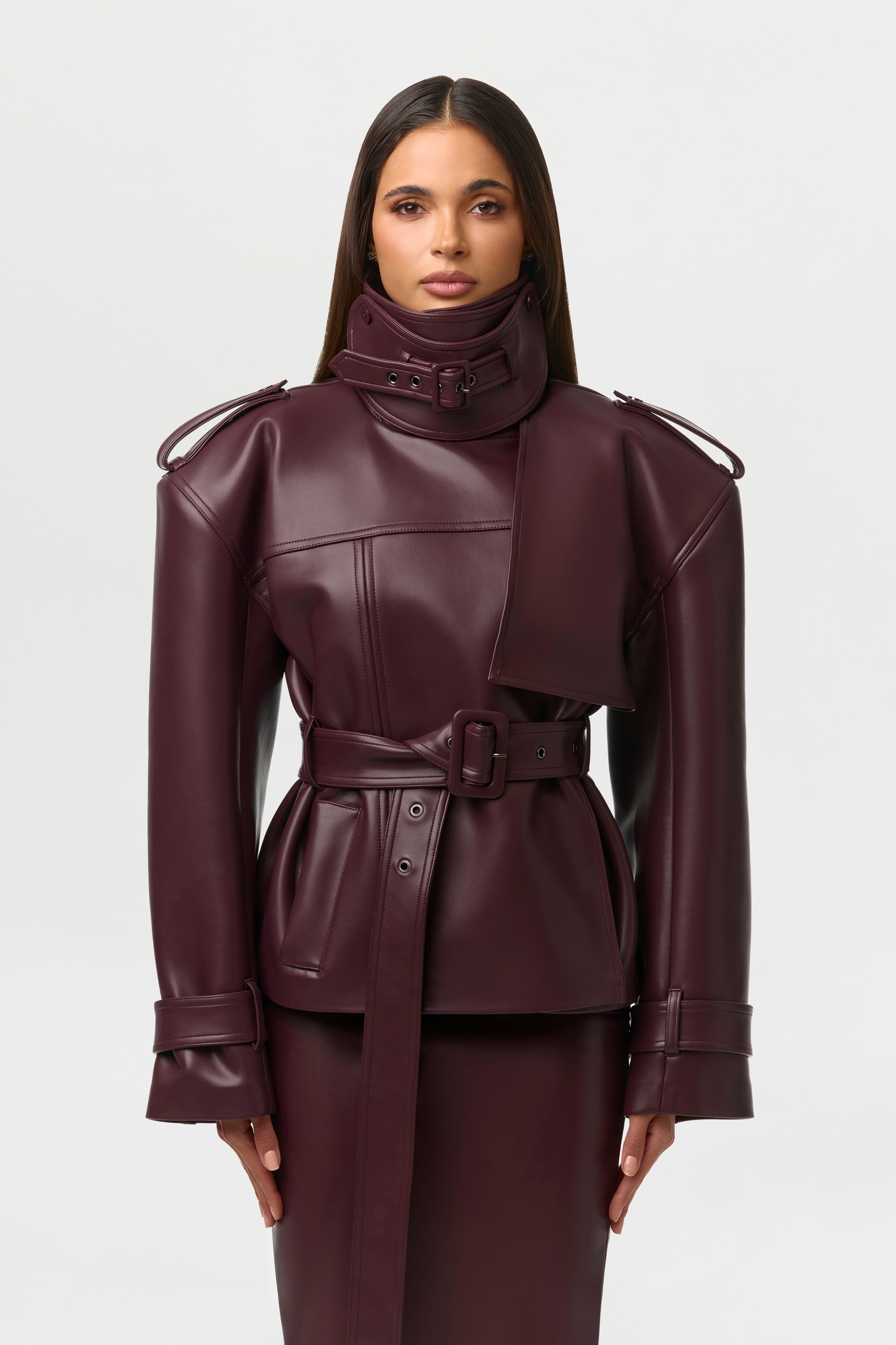 Vegan Leather Belted Jacket