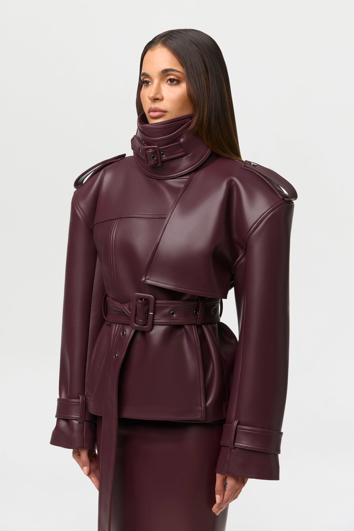 Vegan Leather Belted Jacket