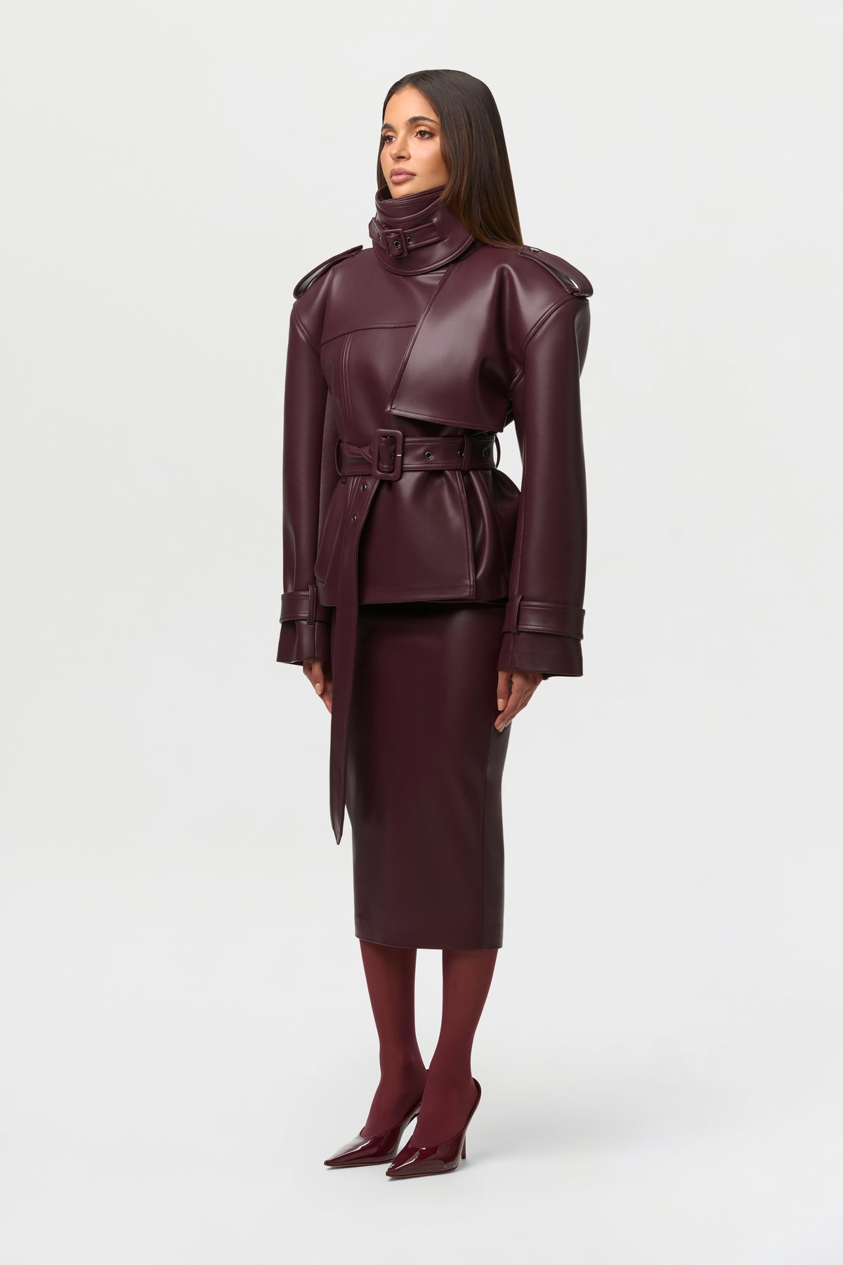 Vegan Leather Belted Jacket