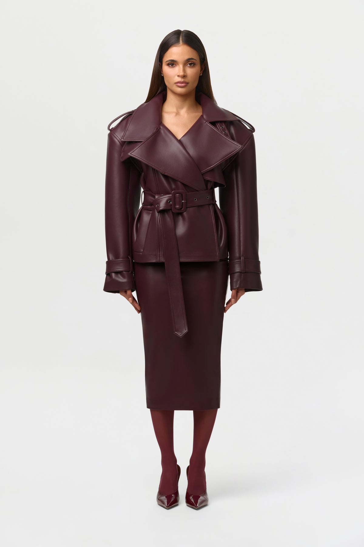 Vegan Leather Belted Jacket