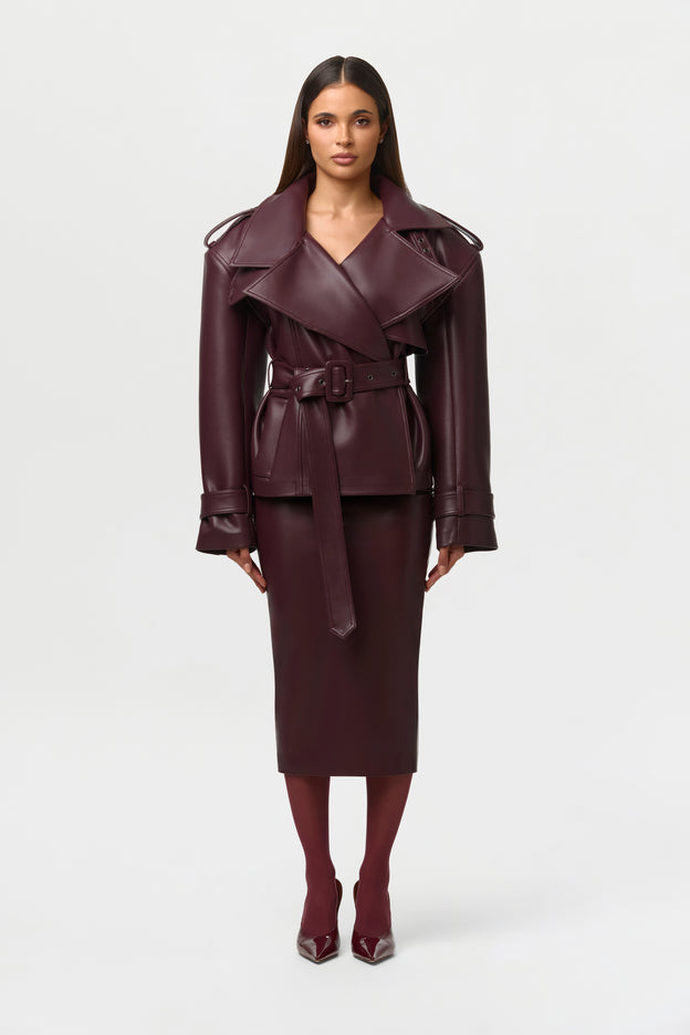 Vegan Leather Belted Jacket