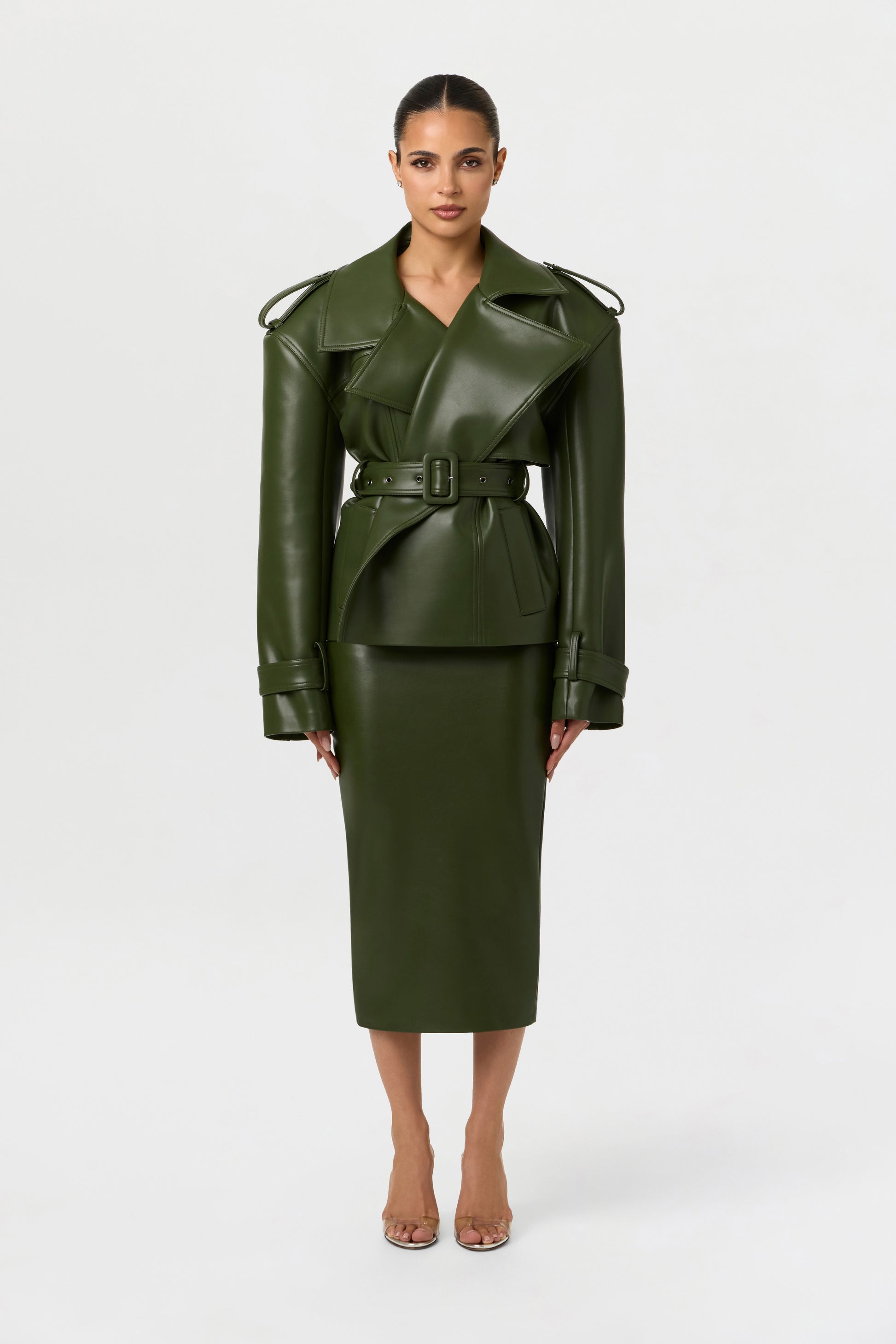 Vegan Leather Belted Jacket