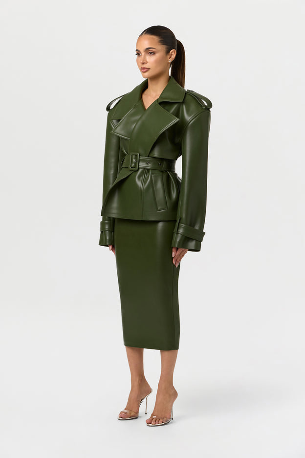 Vegan Leather Midi Skirt