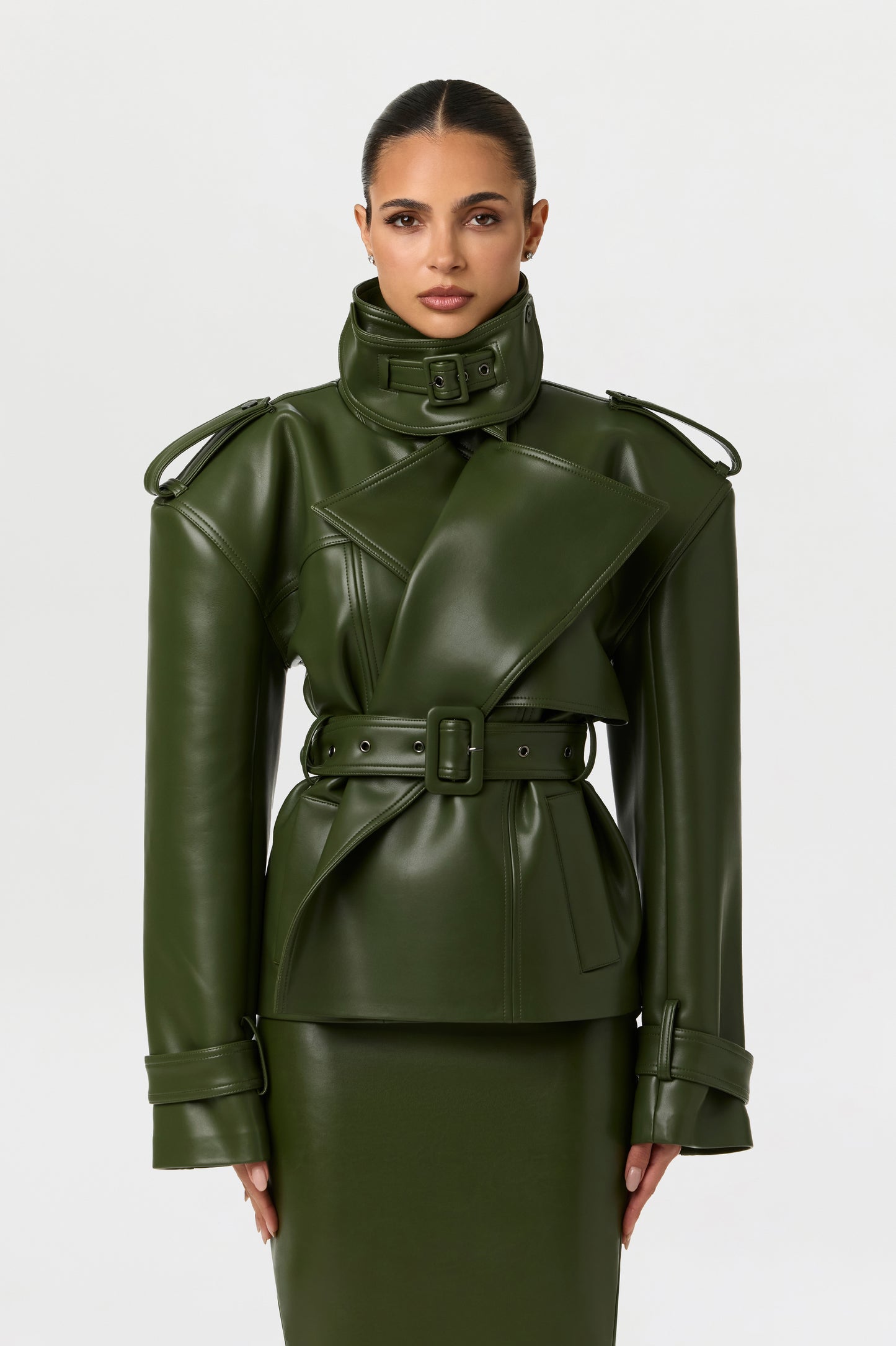 Vegan Leather Belted Jacket