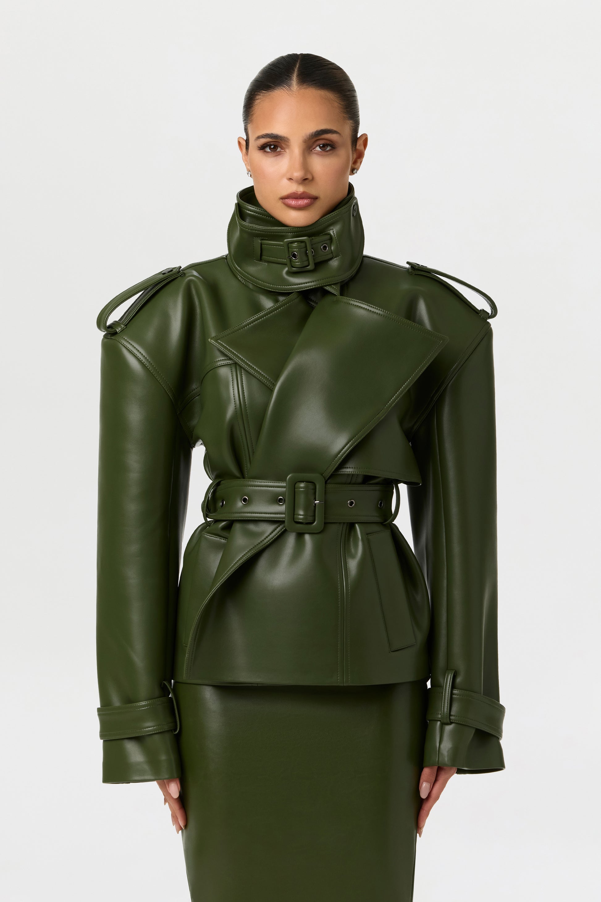 Vegan Leather Belted Jacket