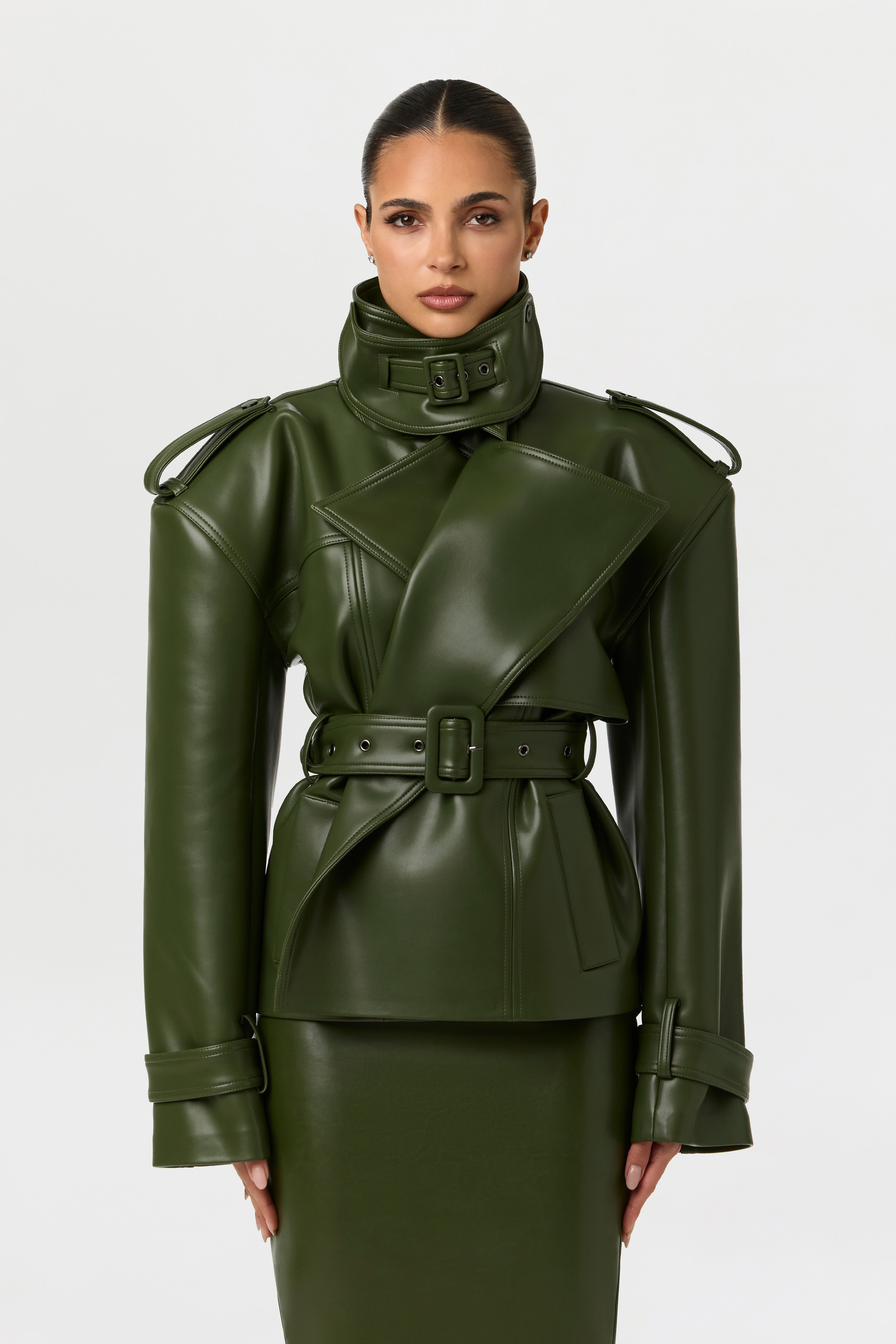 Vegan Leather Belted Jacket