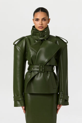 Vegan Leather Belted Jacket