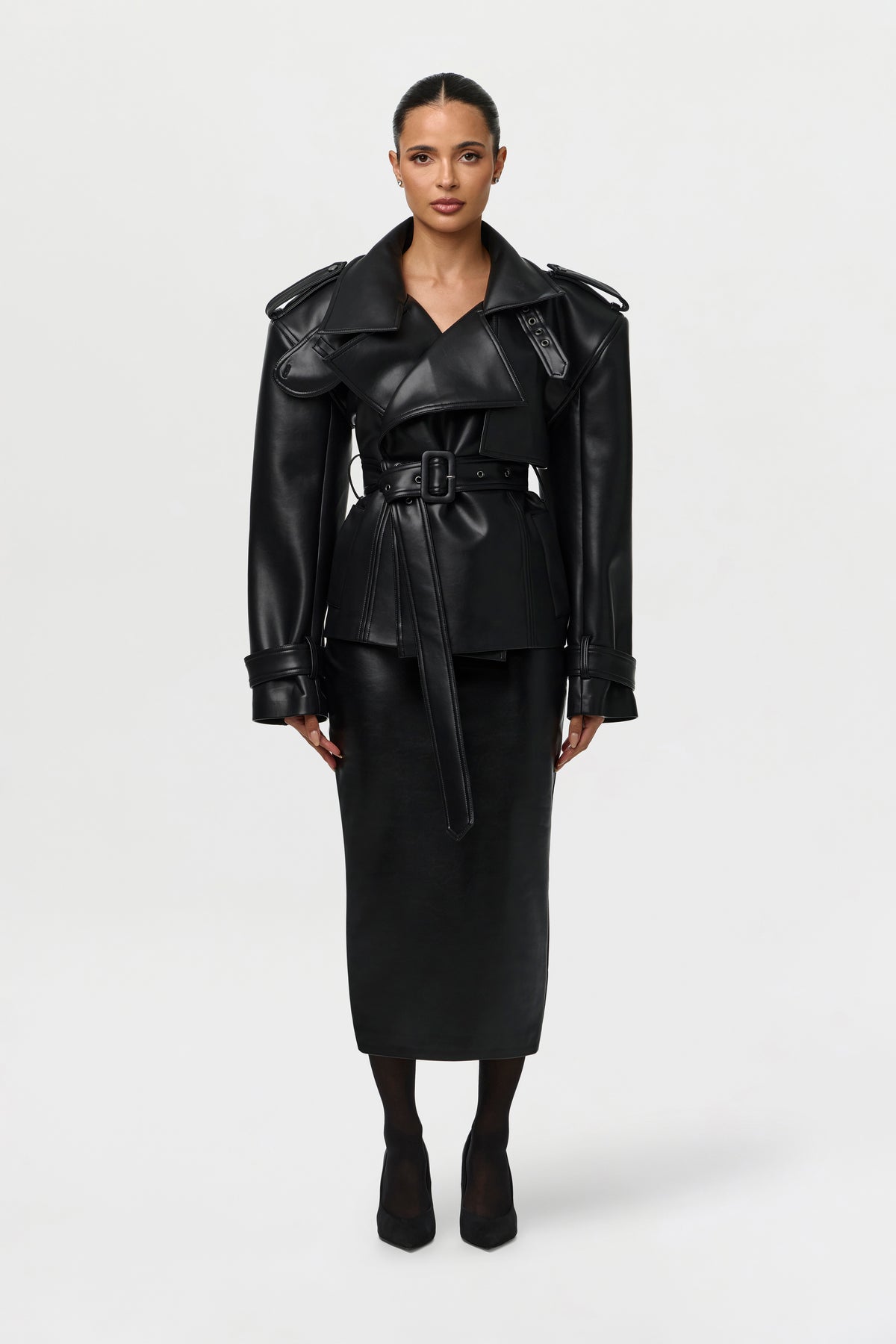 Vegan Leather Belted Jacket