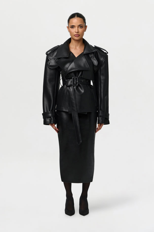 Vegan Leather Midi Skirt