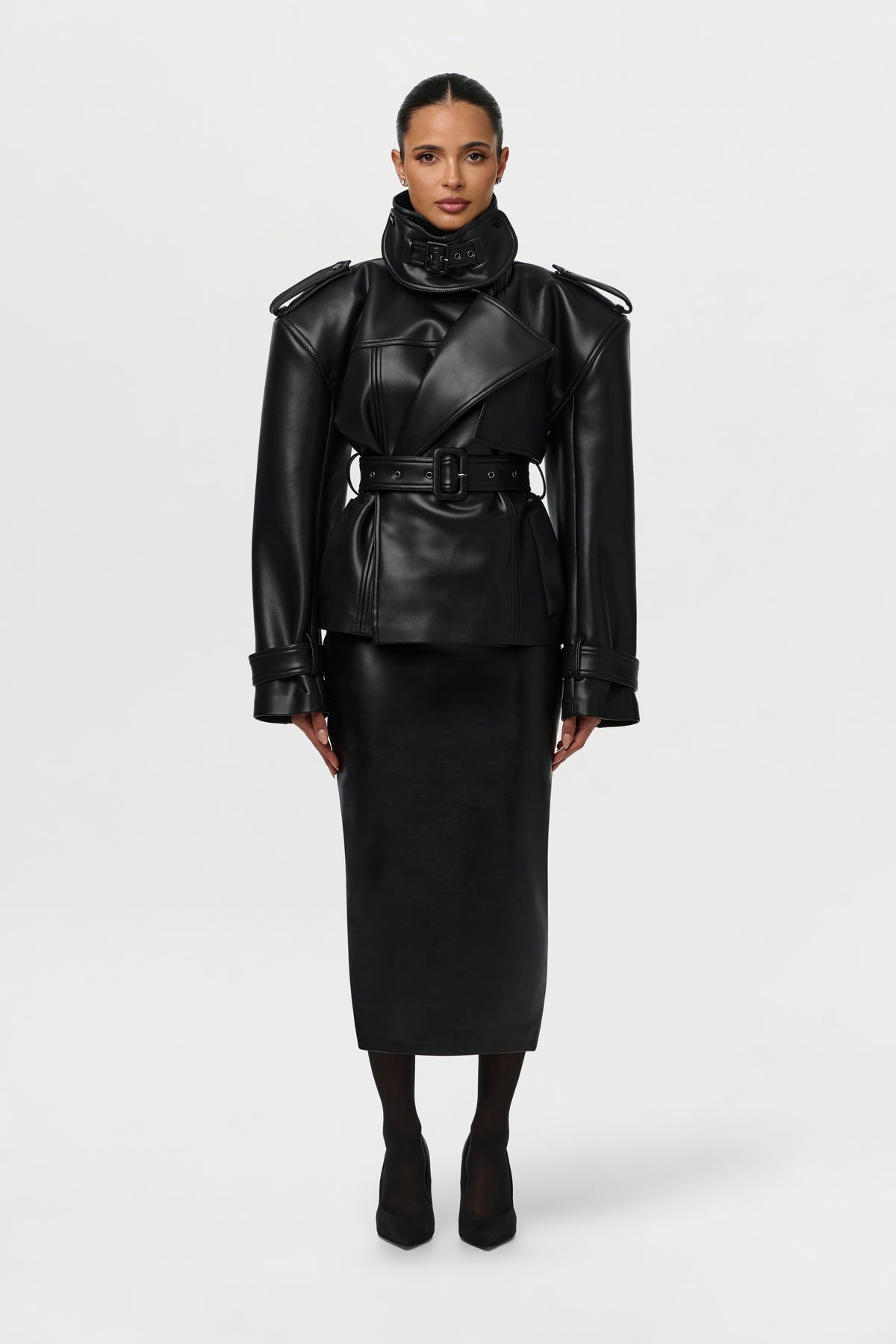 Vegan Leather Belted Jacket