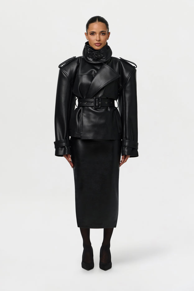 Vegan Leather Belted Jacket
