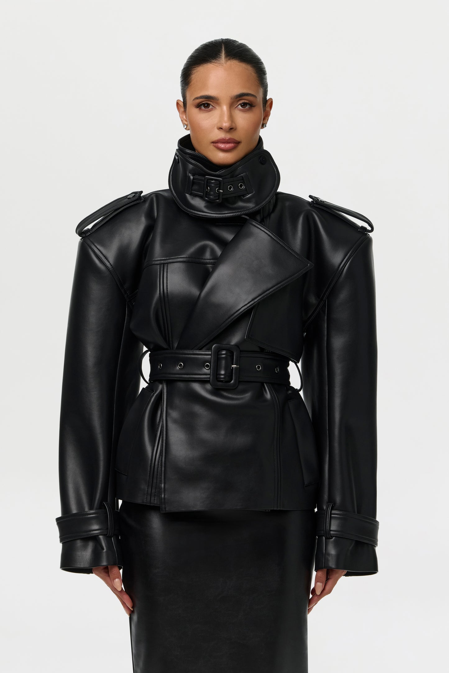 Vegan Leather Belted Jacket