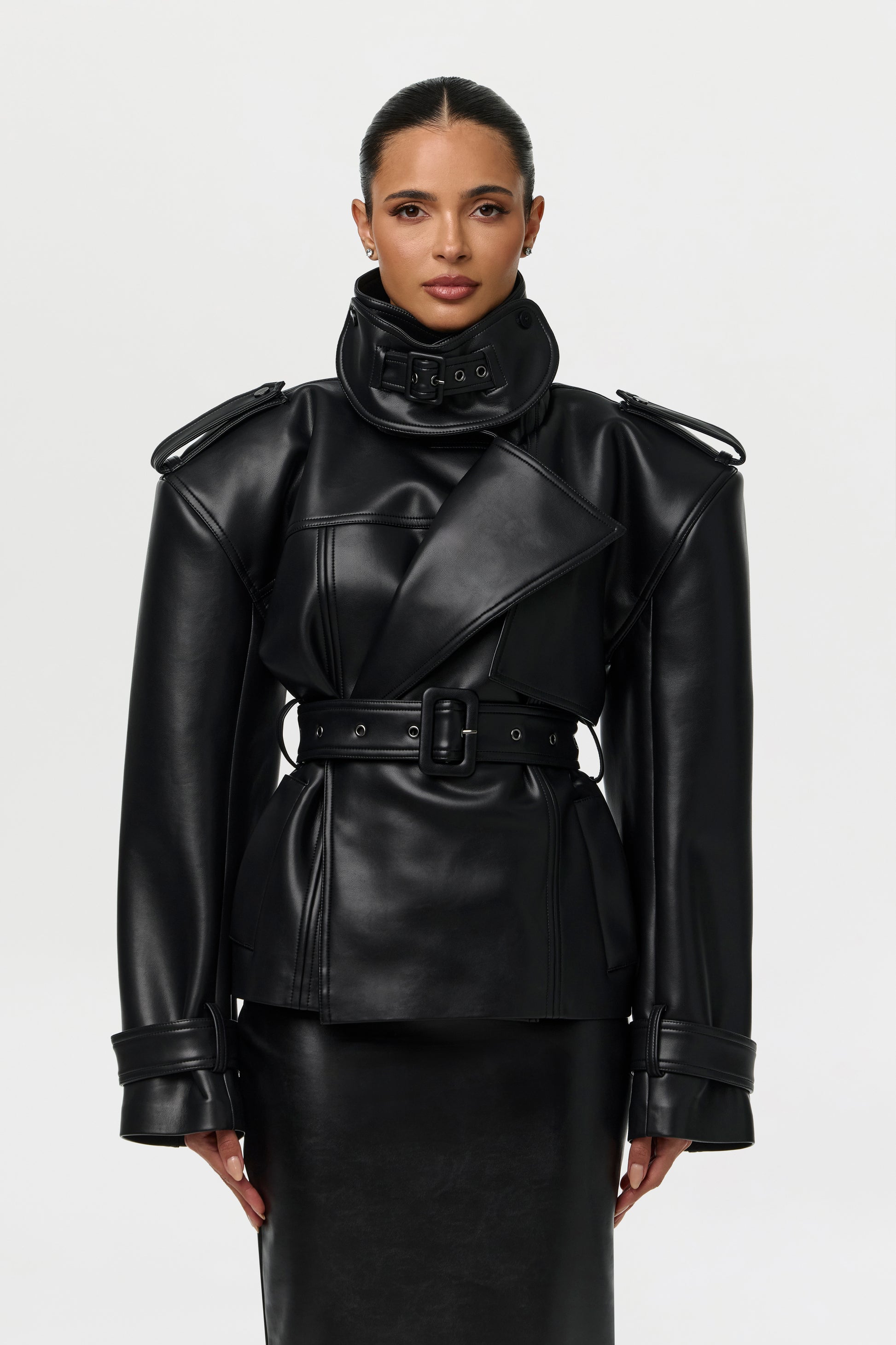 Vegan Leather Belted Jacket