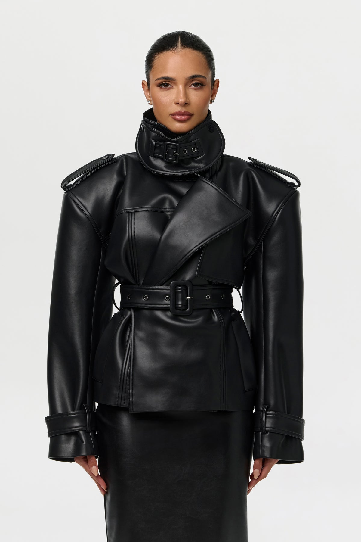 Vegan Leather Belted Jacket